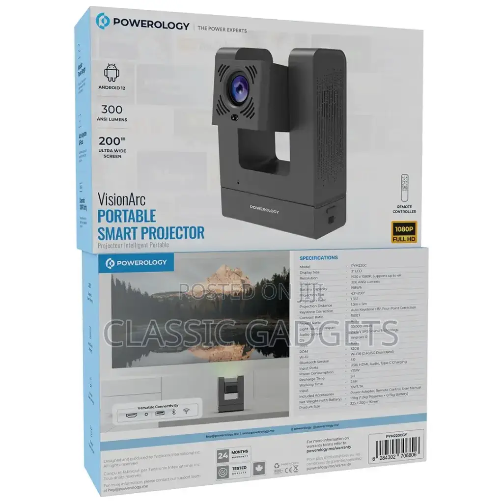 Powerology Visionarc Portable Smart Projector - Gray