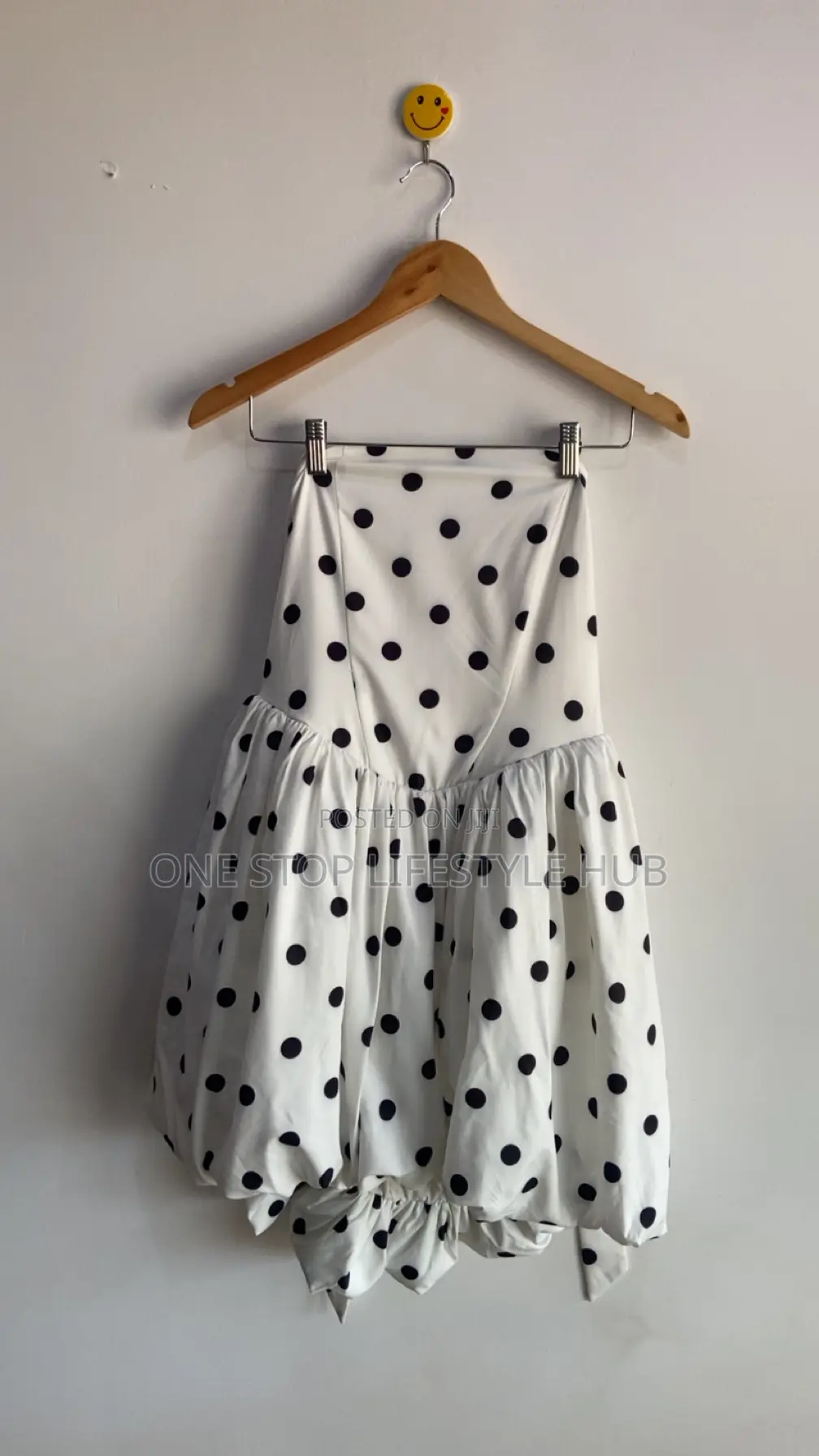 Elegant White Black Polka Dot Bubble Hem Mini Dress