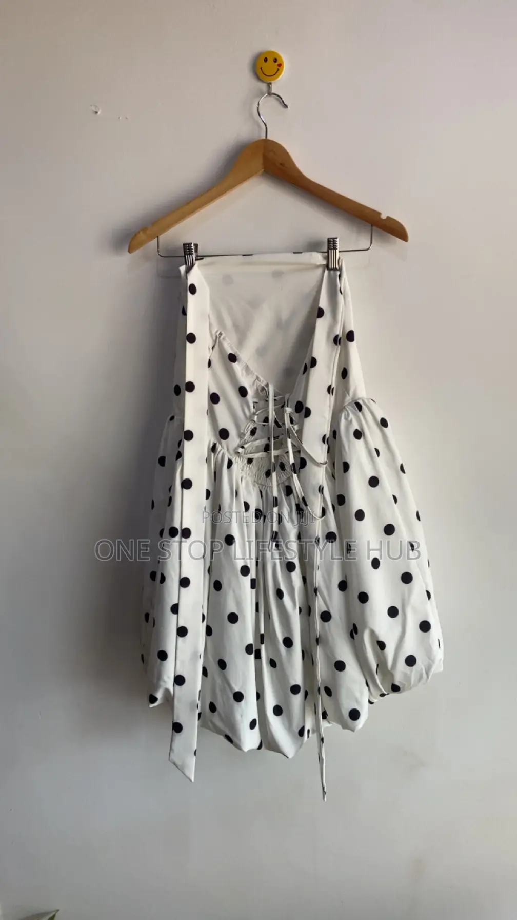 Elegant White Black Polka Dot Bubble Hem Mini Dress
