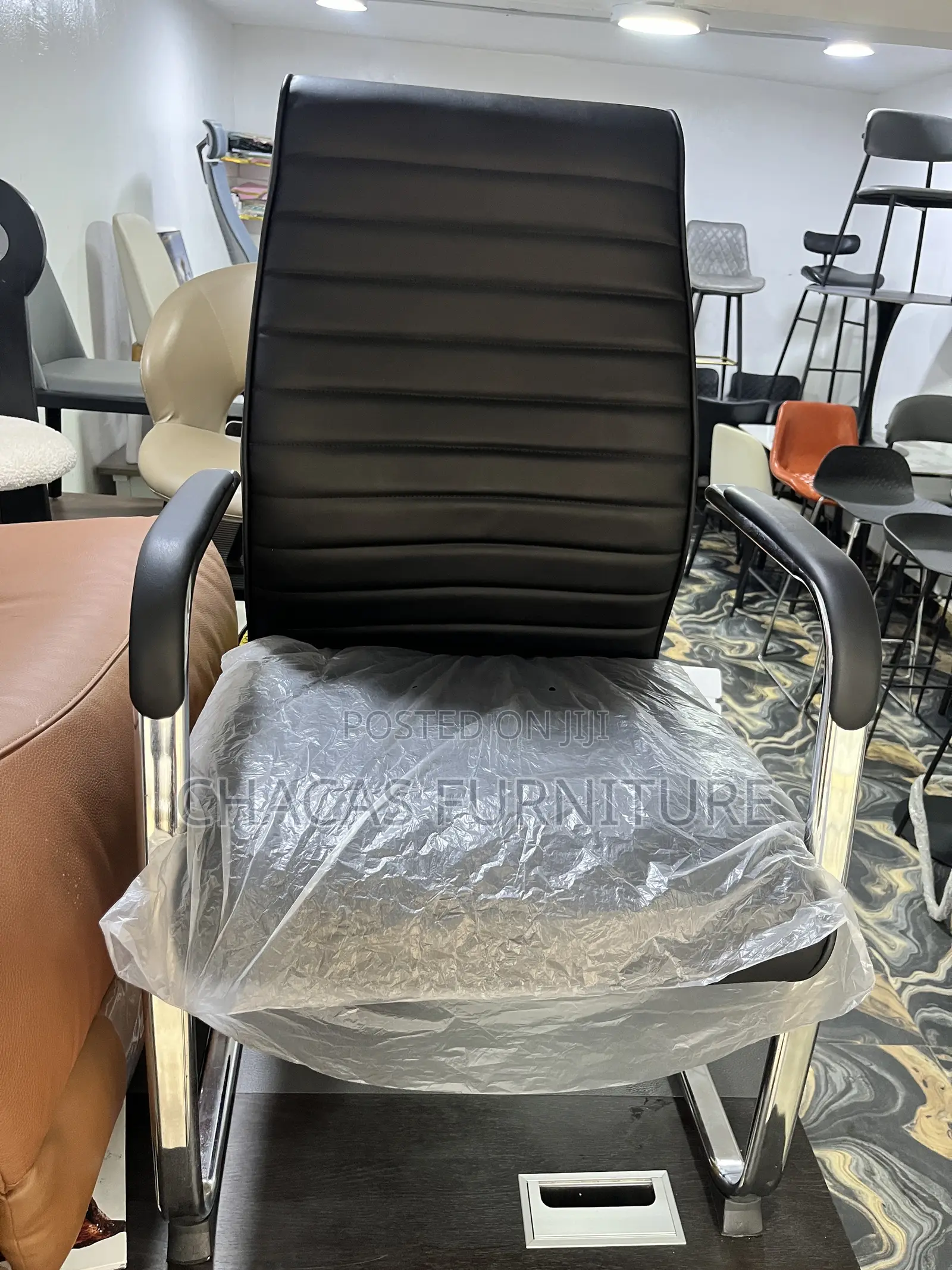 Executive Ribbed Leather Visitor Chair -Brand New Cantilever Sled Base