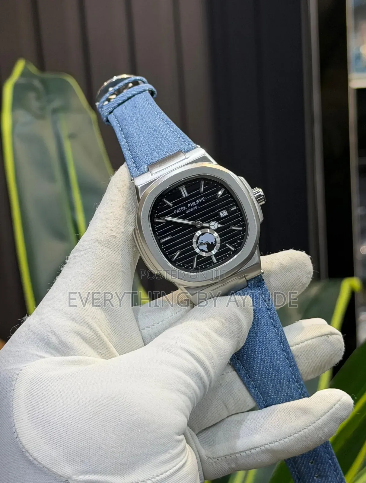 Patek Philip Chuwad Leather Down Seconds Quality Blue With Black Face