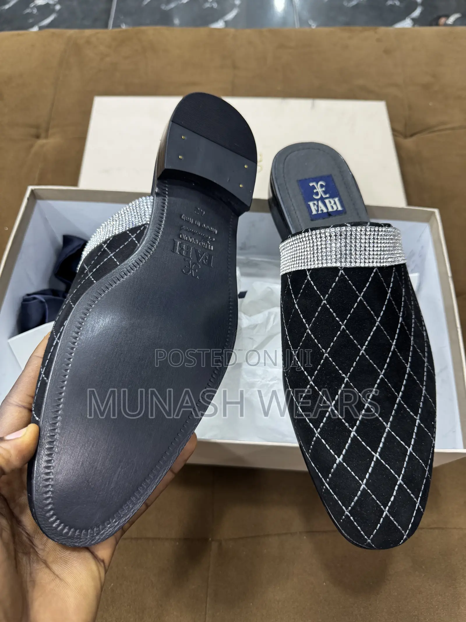 Italian Black Fabi Velvet Half Shoe 40-46