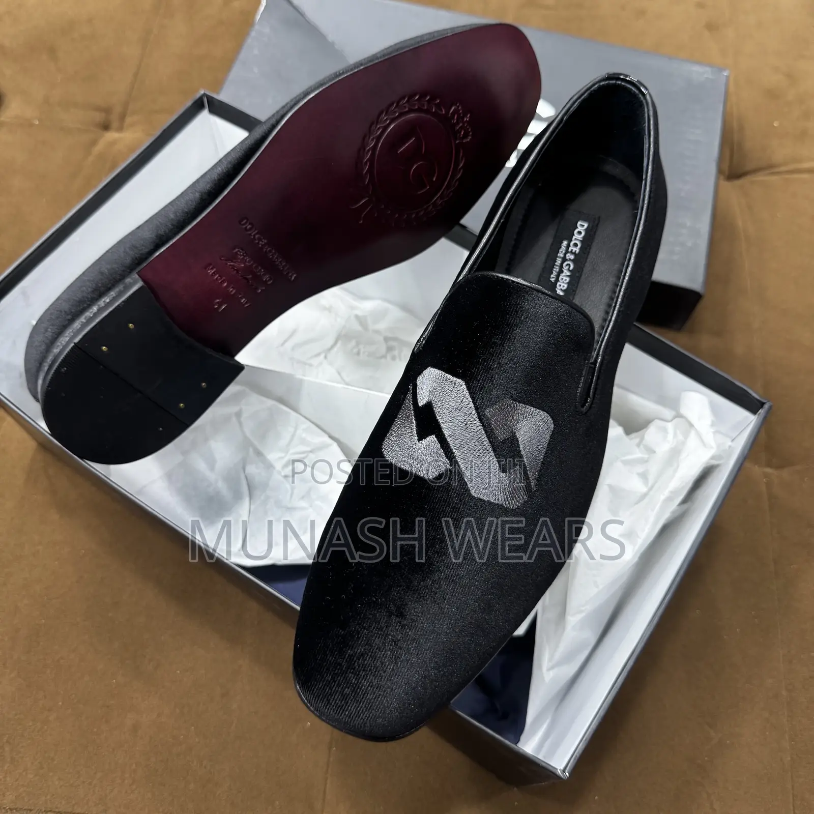 Italian Dolce Gabbana Velvet Created Design Wine Sole