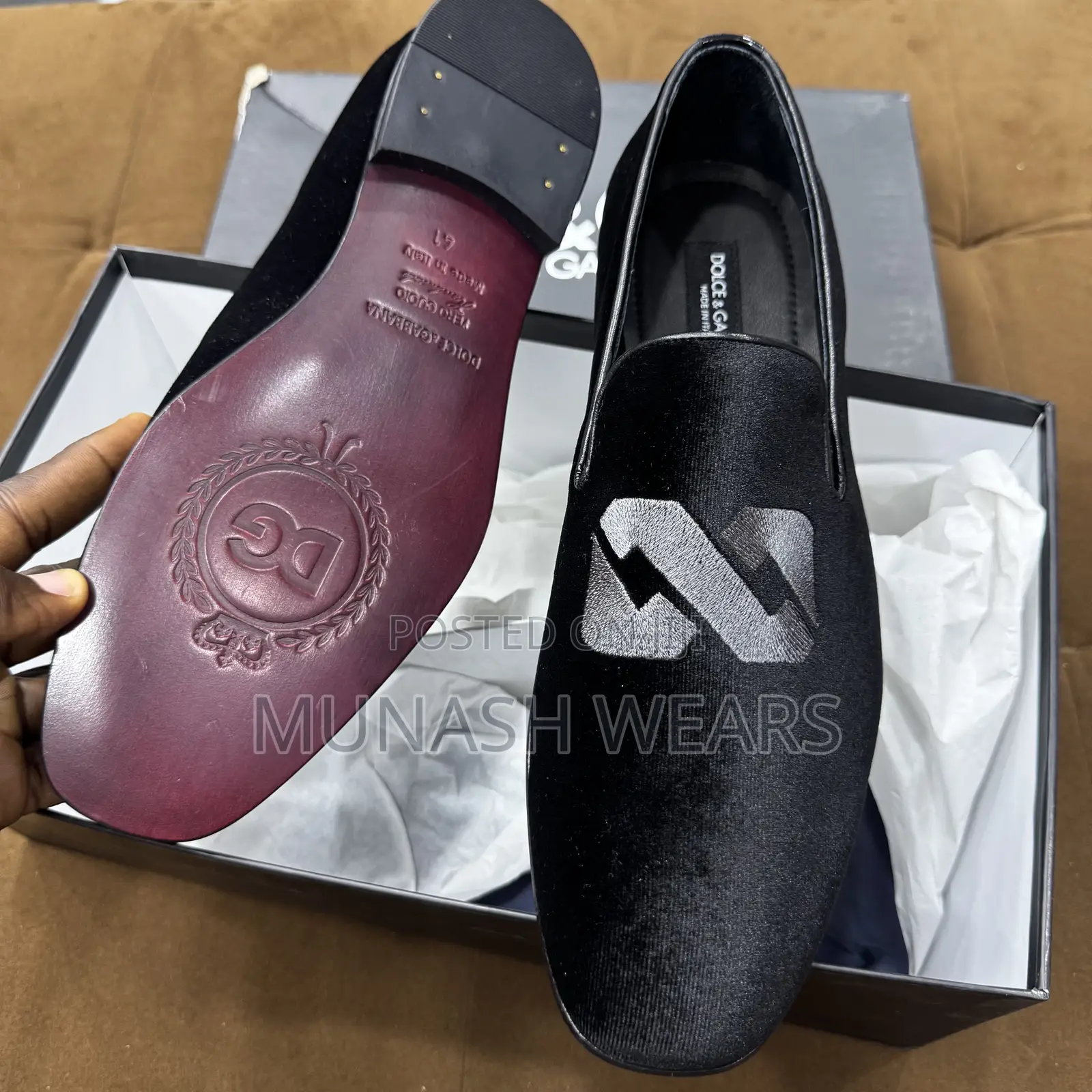 Italian Dolce Gabbana Velvet Created Design Wine Sole