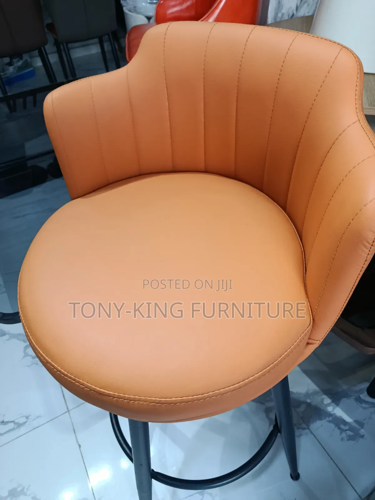 Imported Orange Faux Leather Bar Stool With Ergonomic Backrest Swivel