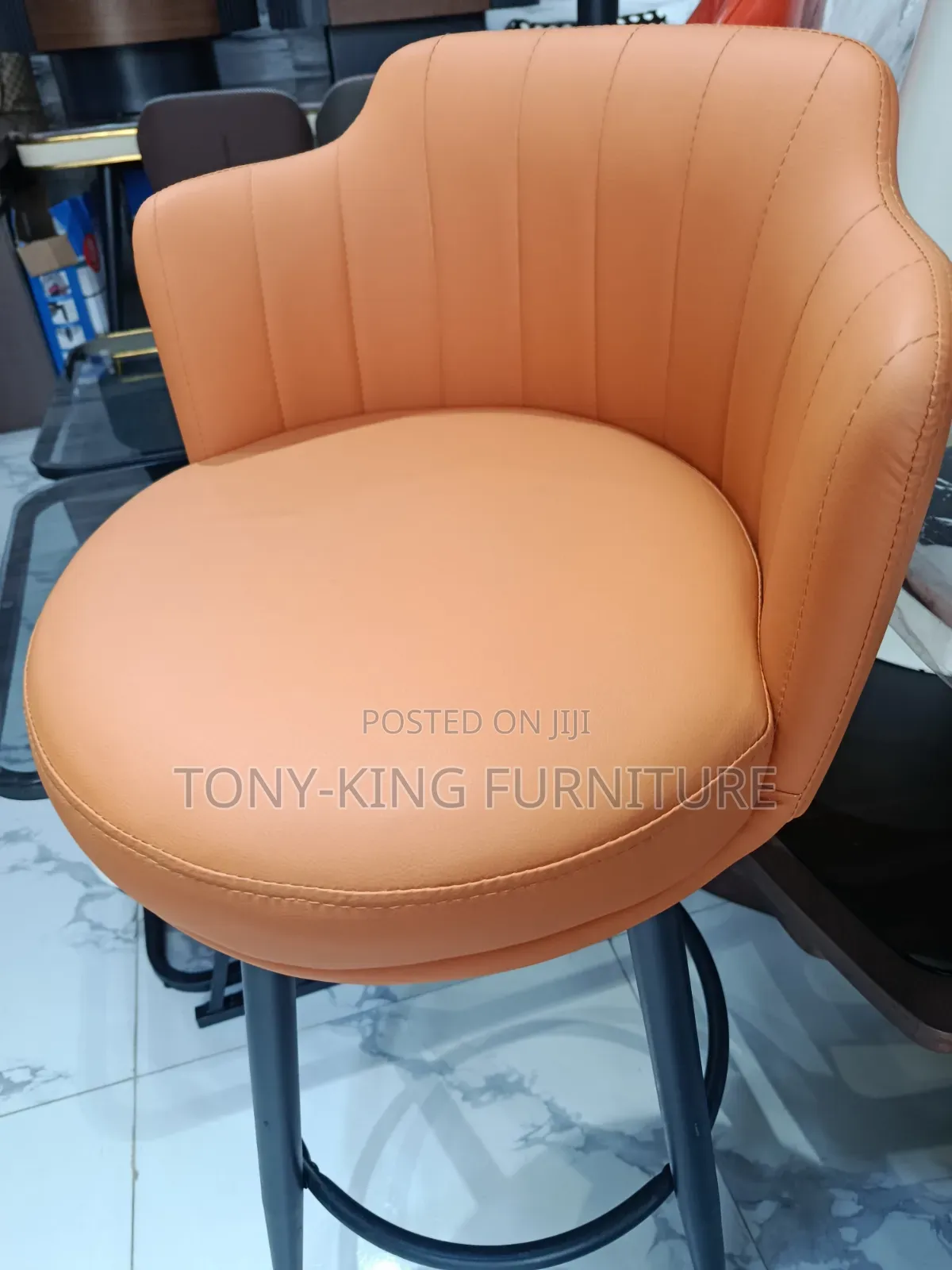 Imported Orange Faux Leather Bar Stool With Ergonomic Backrest Swivel