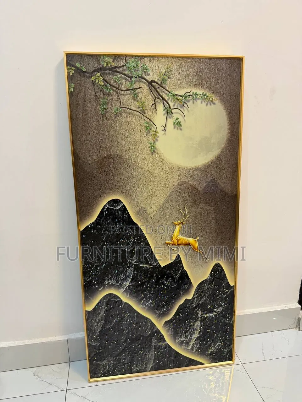 Luxury 3d Crystal Porcelain Golden Deer Wall Art (50x100cm