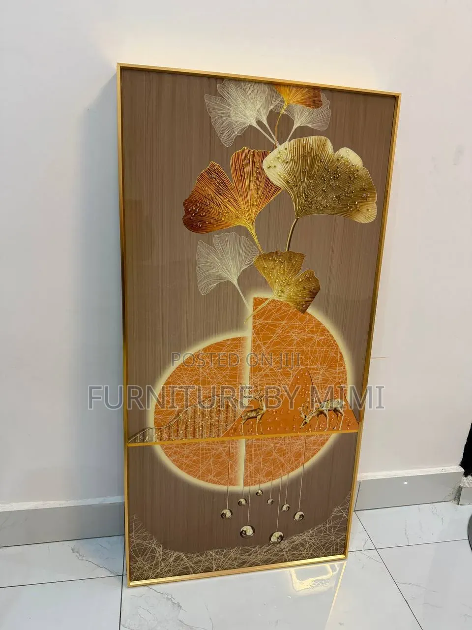 Luxury 3d Crystal Porcelain Golden Deer Wall Art (50x100cm
