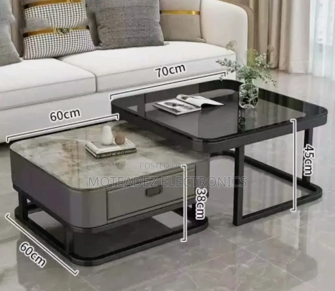 Modern Aesthetic Italian Luxury Glass/Marble Center Tables With Drawer