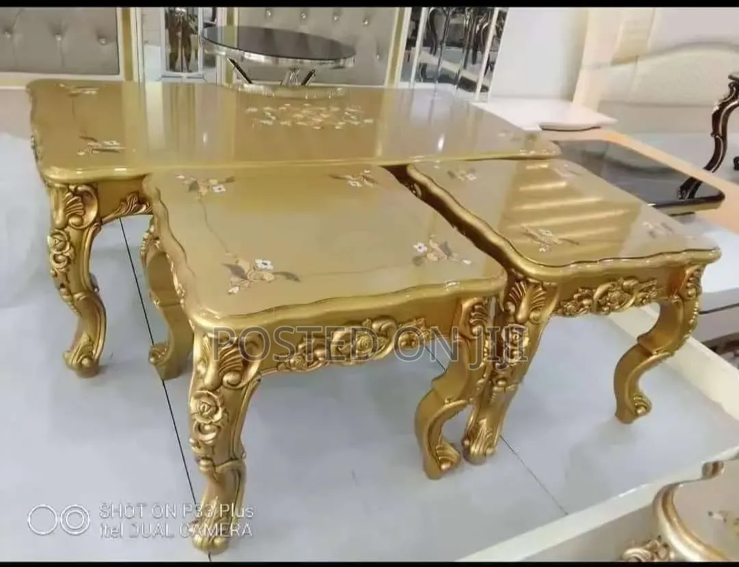 Gold Center Table With 2 Stools