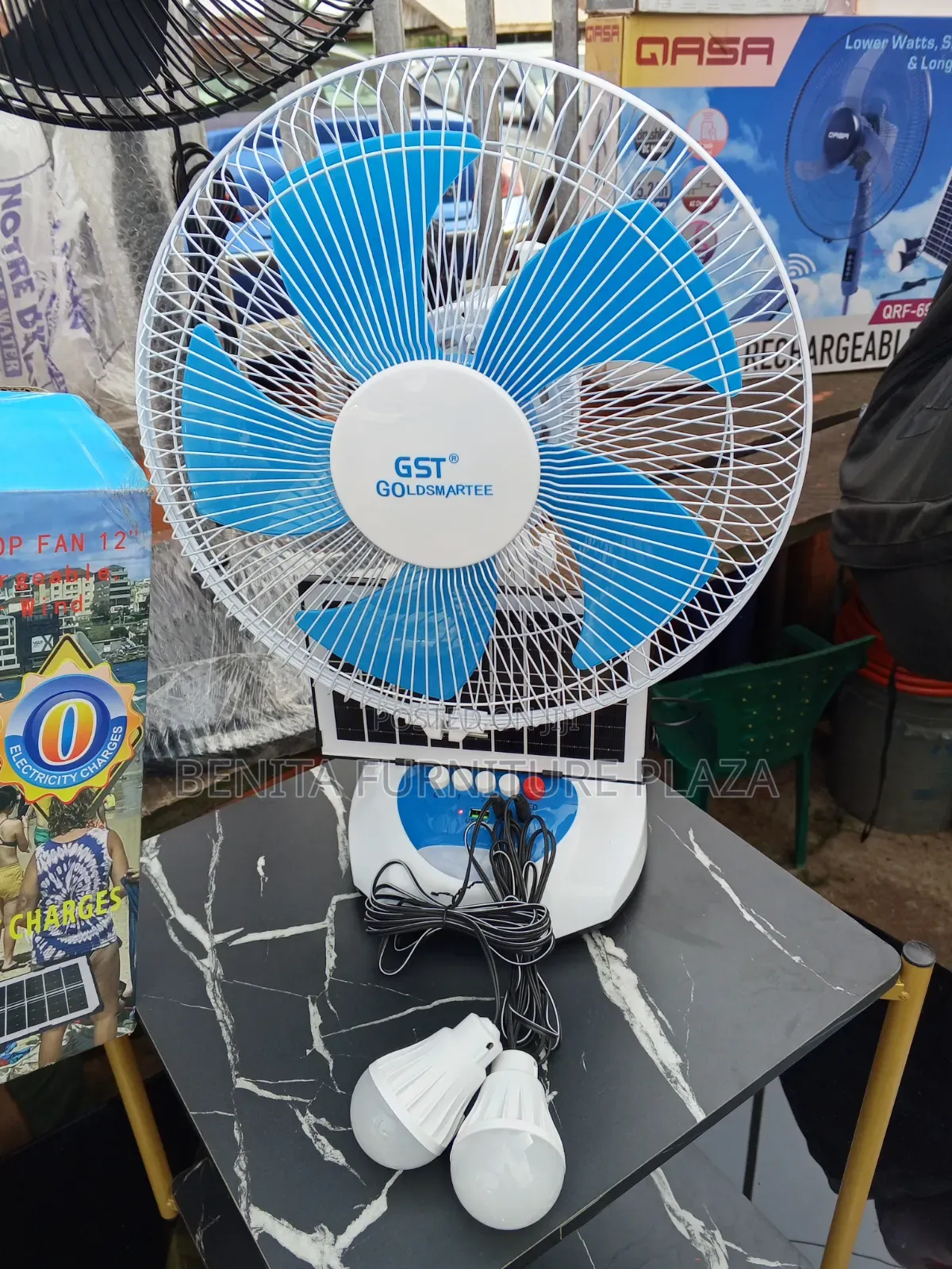 Solar Rechargeable Fan With 2bulbs