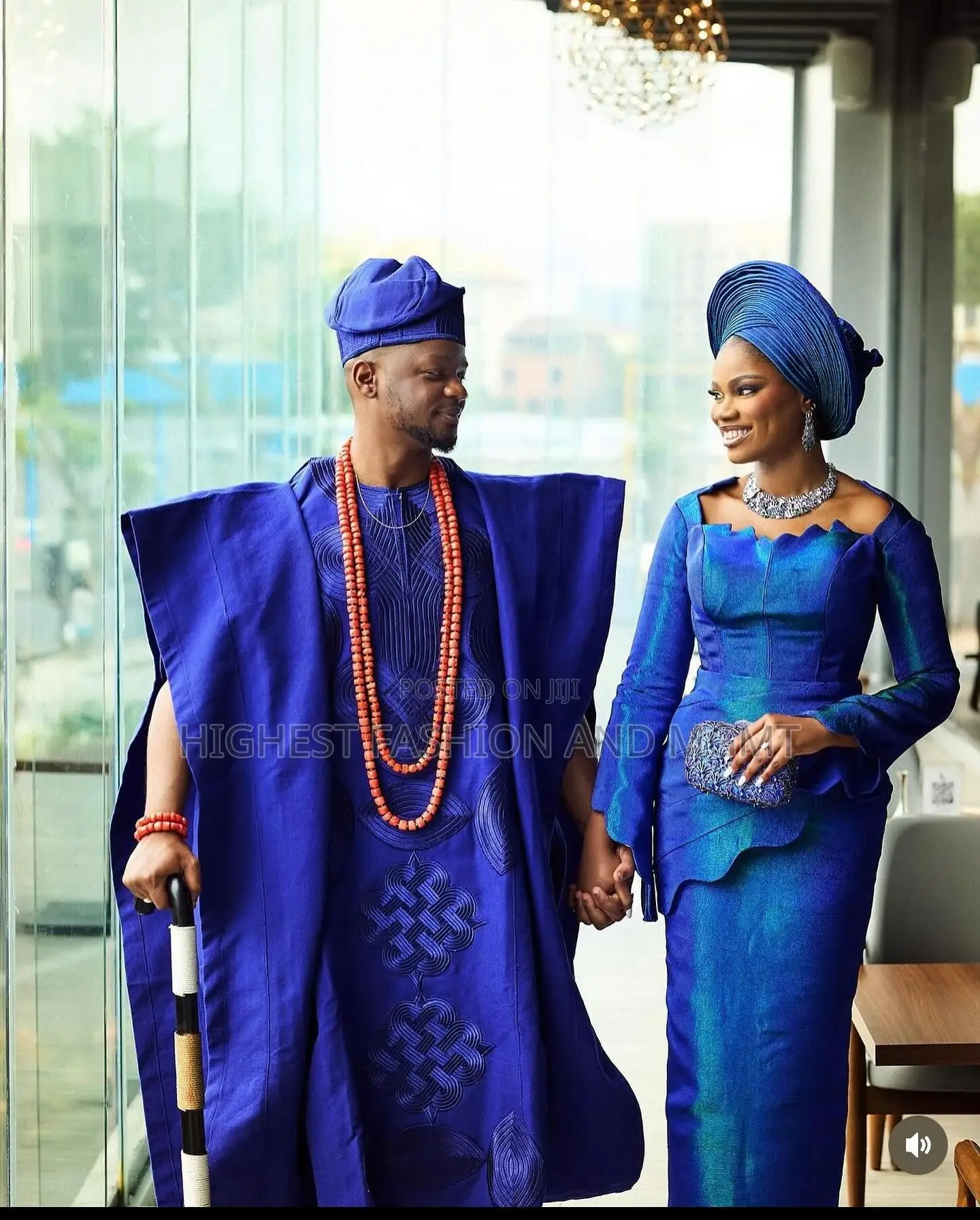 Blue Bridal Iro and Buba With Gele Men’S Tailored Cobalt Agbada