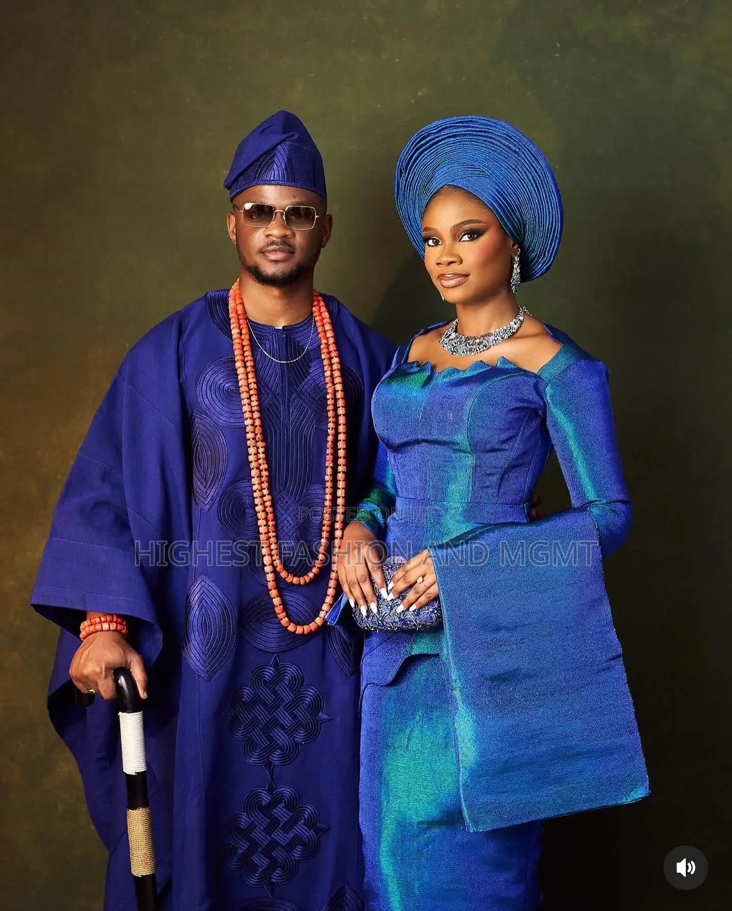 Blue Bridal Iro and Buba With Gele Men’S Tailored Cobalt Agbada