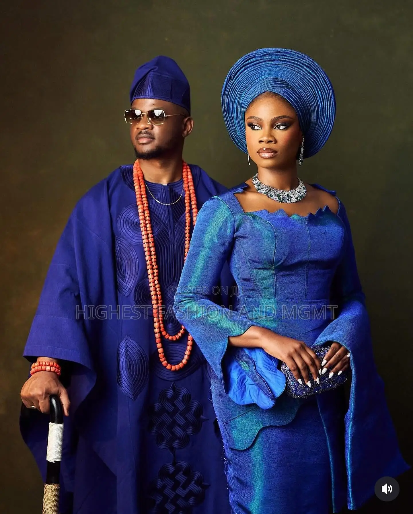 Blue Bridal Iro and Buba With Gele Men’S Tailored Cobalt Agbada