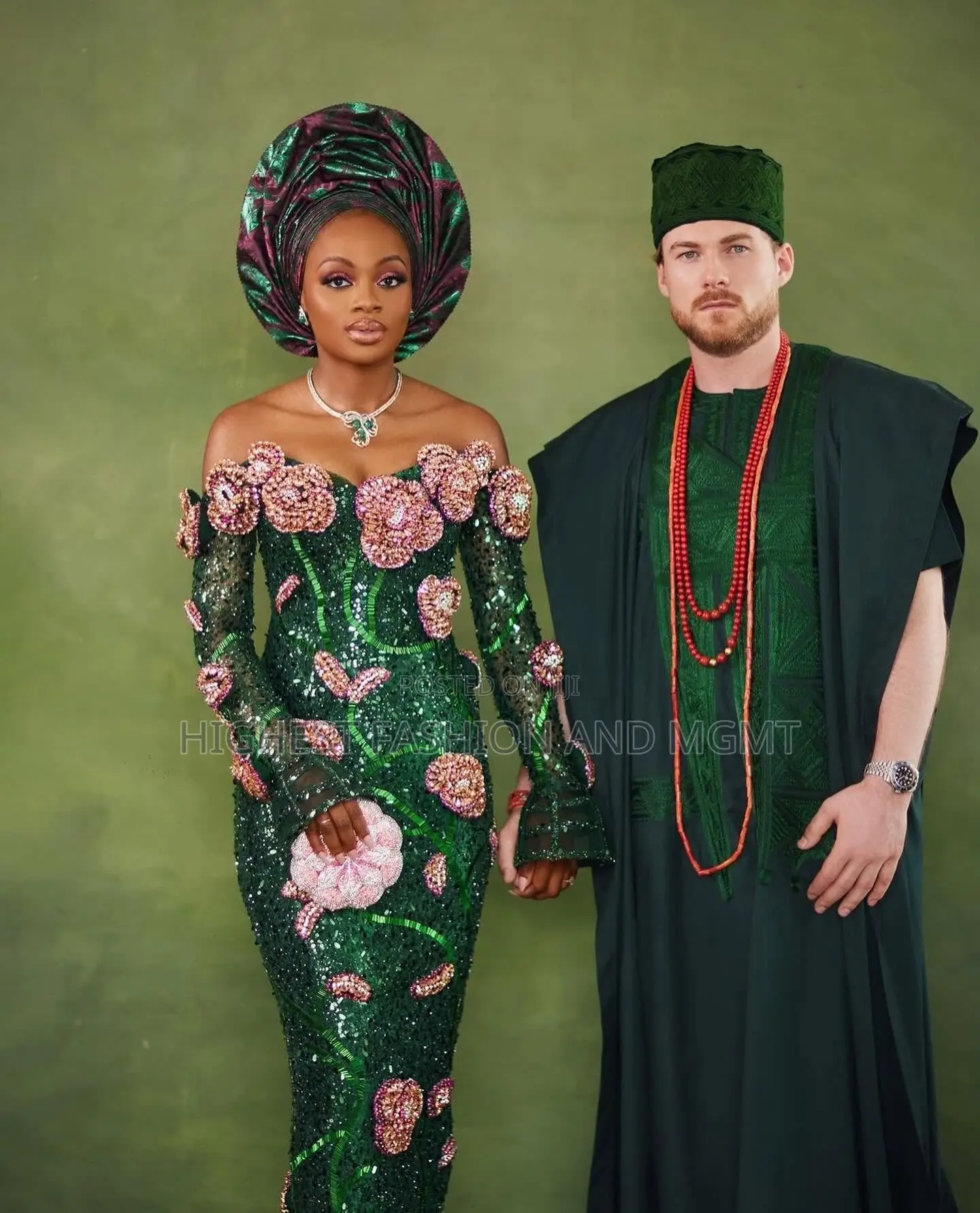 Emerald Off-Shoulder Gown Men’S Traditional Emerald Agbada Set