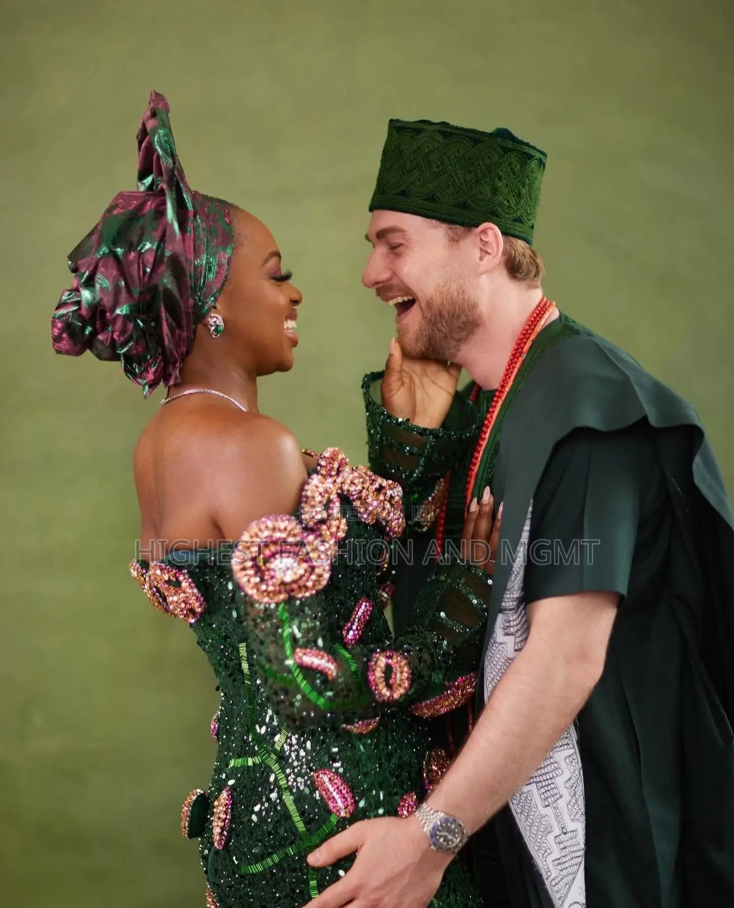 Emerald Off-Shoulder Gown Men’S Traditional Emerald Agbada Set