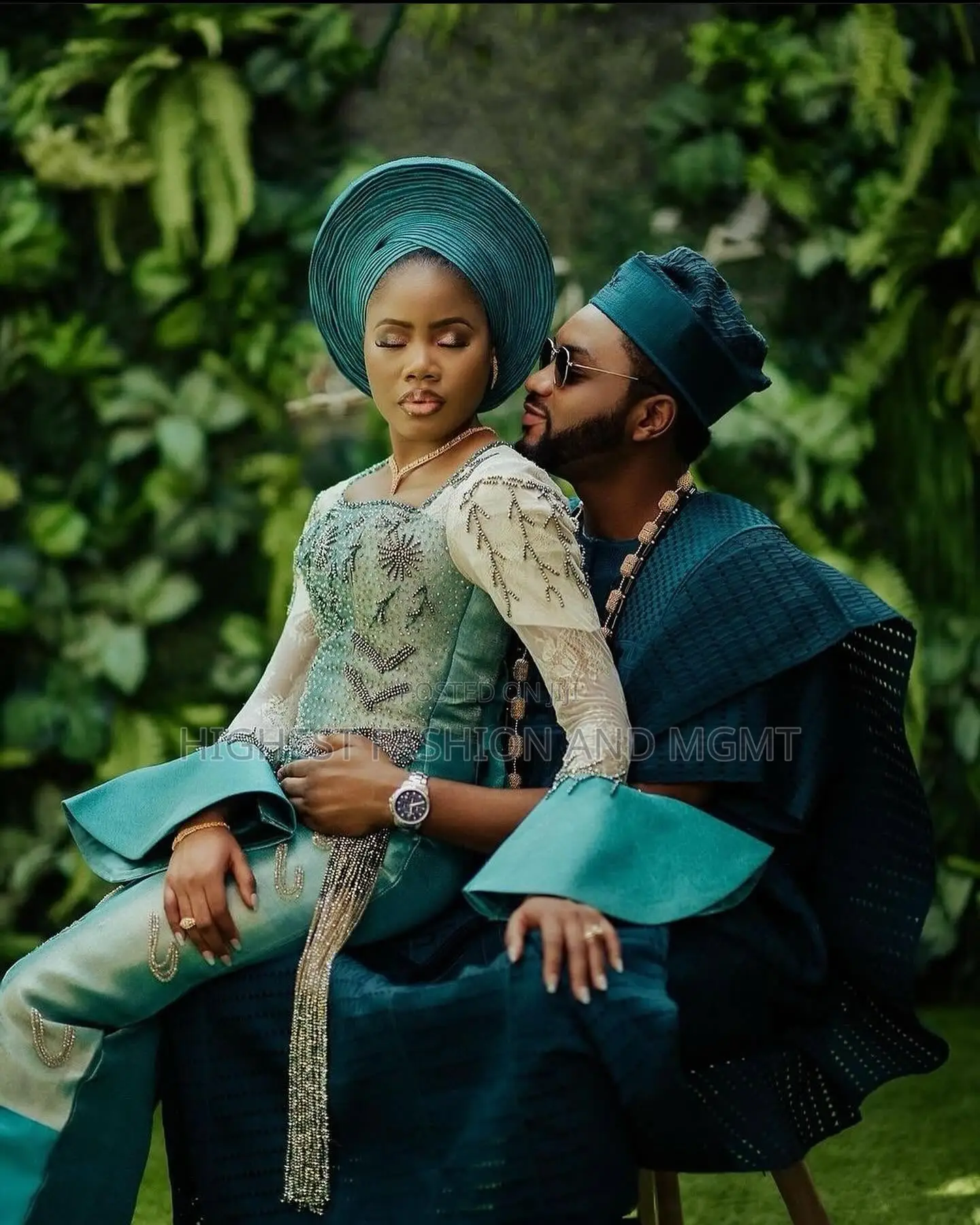 Embellished Teal Ivory Lace Gown Men’S Traditional Teal Agbada Set