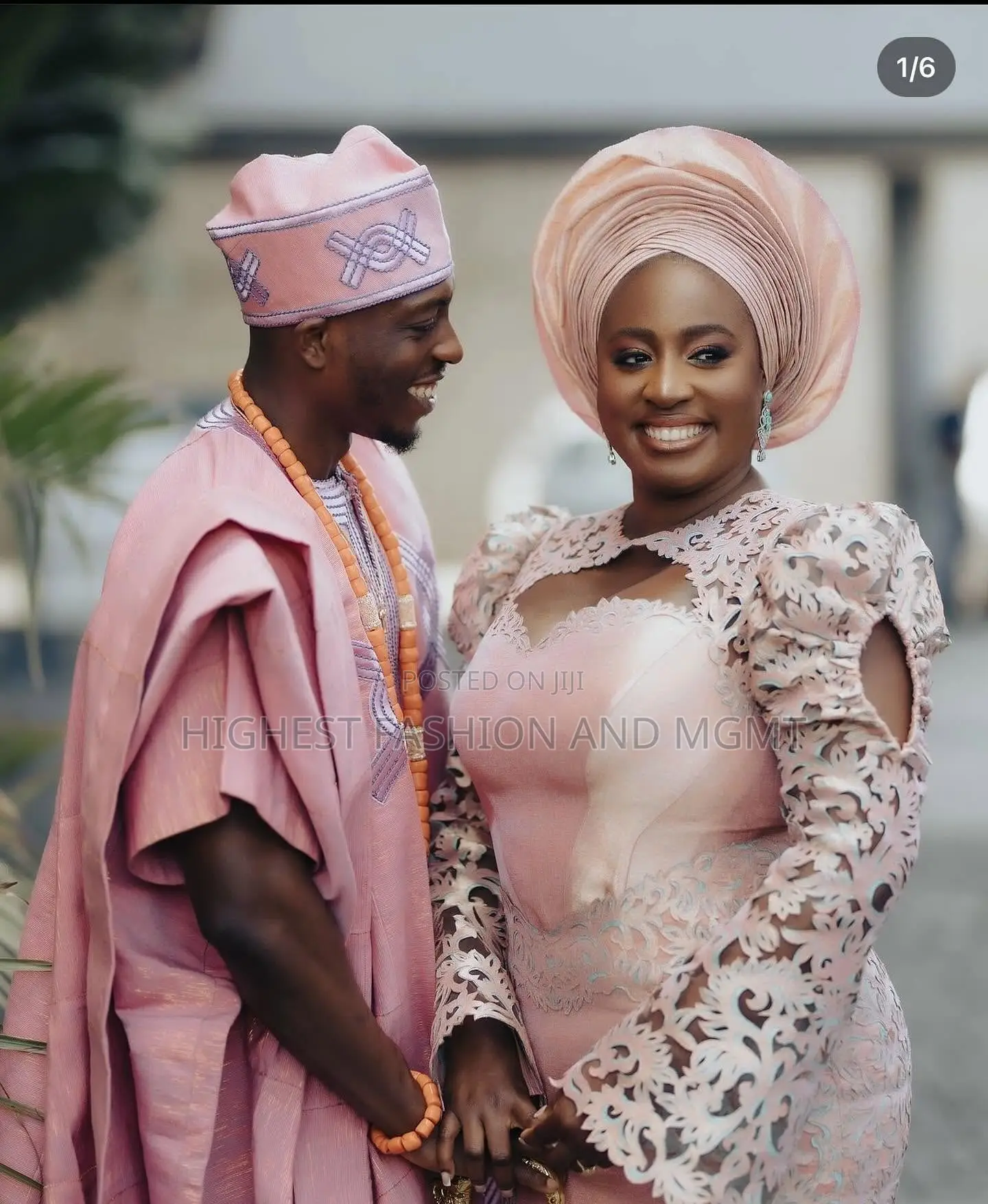 Soft Blush Lace Gown Tailored Rose-Pink Agbada