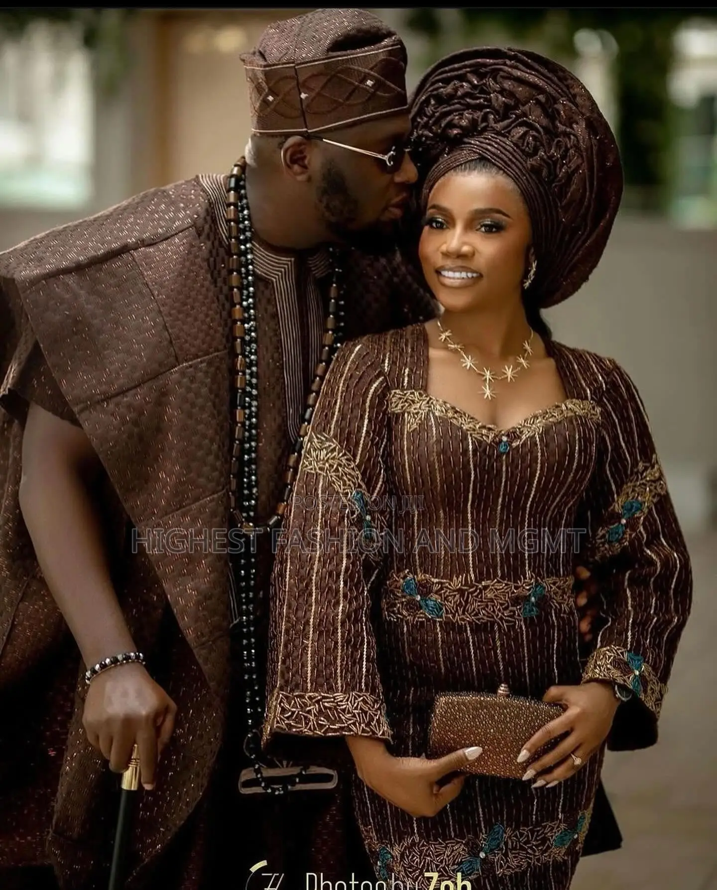Earth-Tone Lace Gown Tailored Bronze-Brown Agbada
