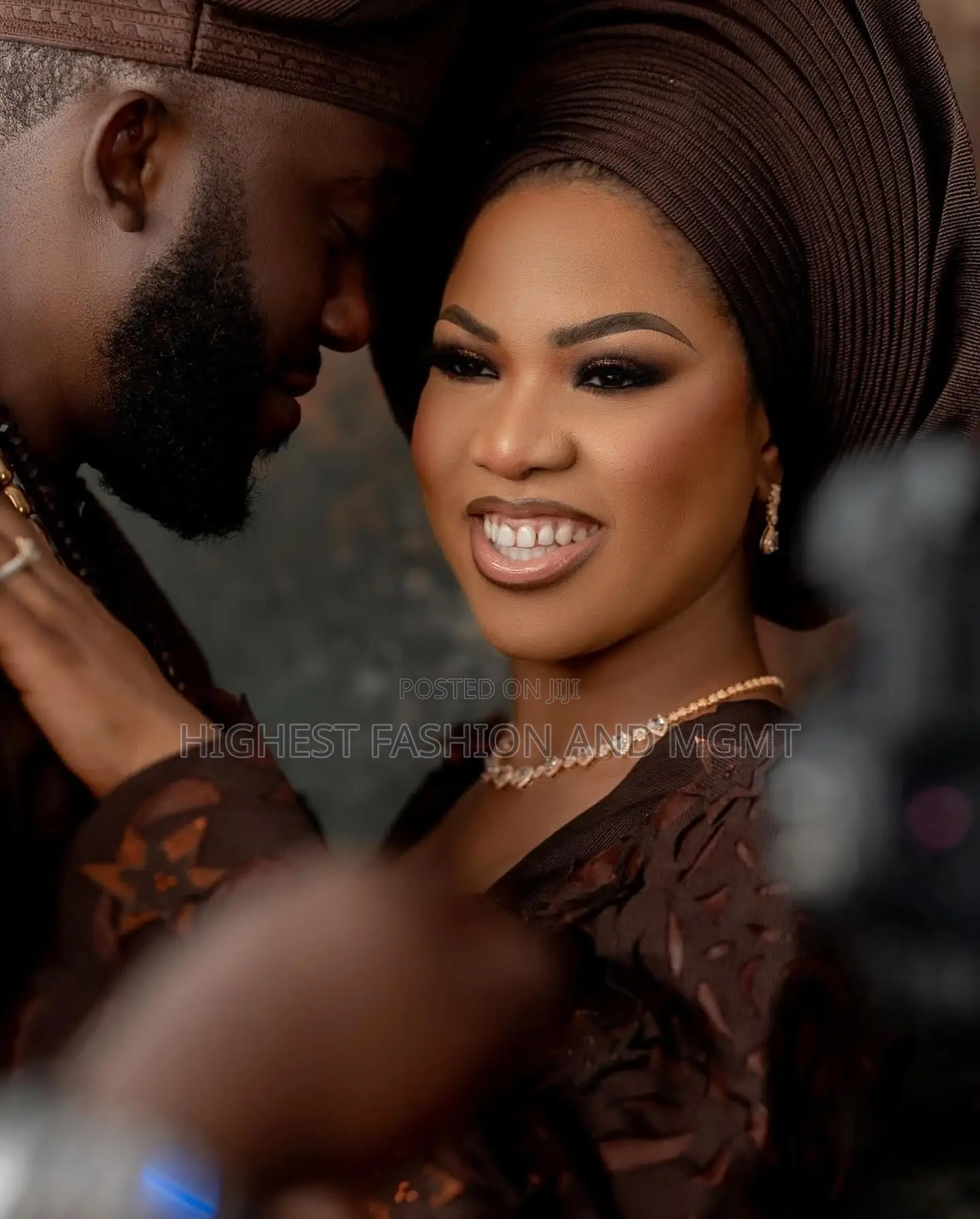 Chocolate Star-Lace Gown Tailored Chocolate-Brown Agbada