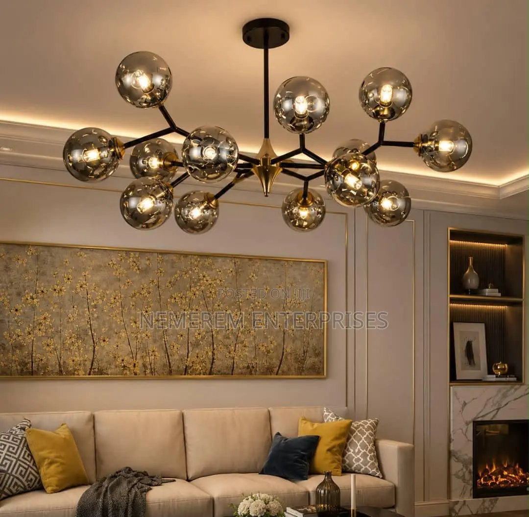 Luxury Modern Molecular Branch Chandelier – Premium Smoked Glass