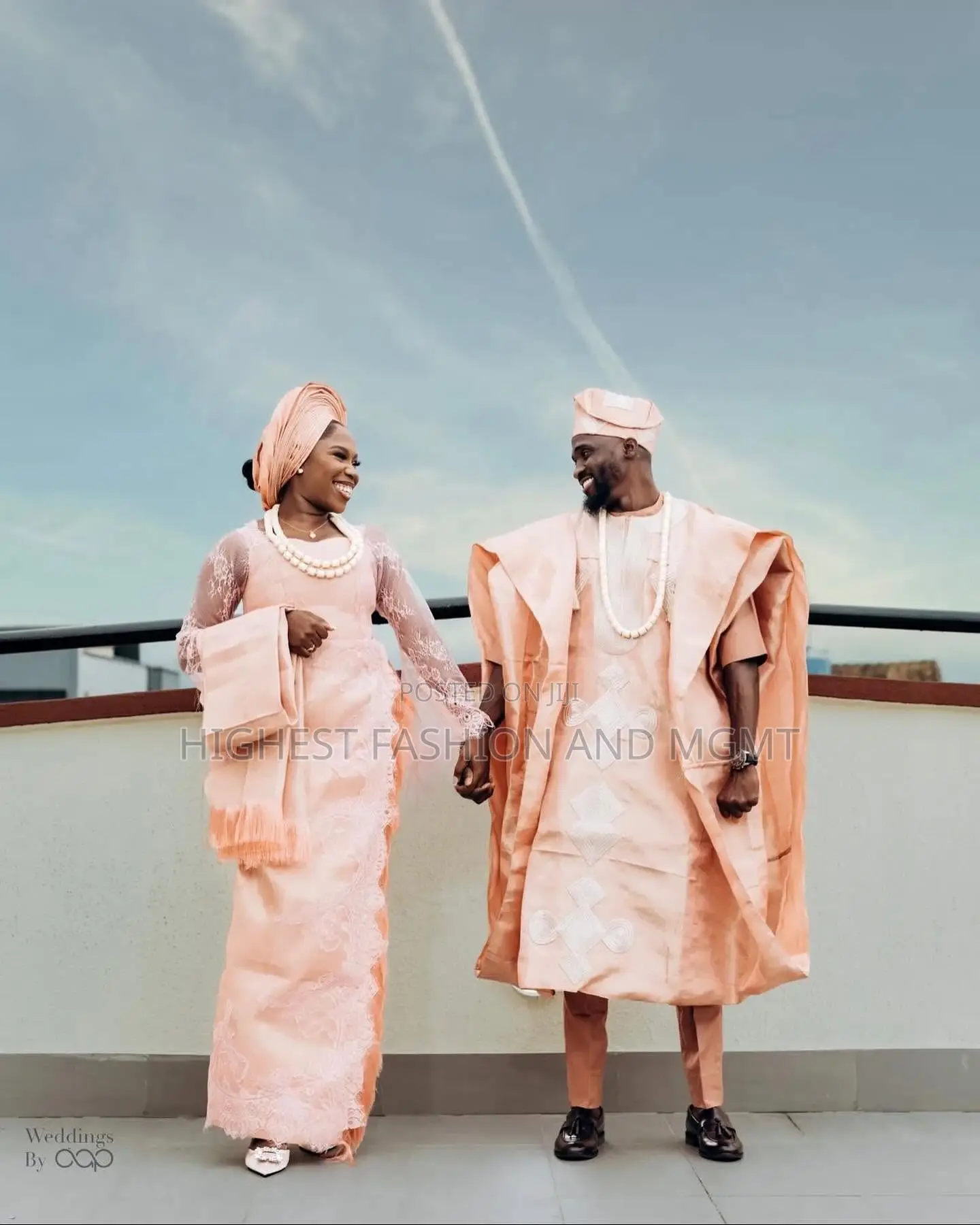 Peach Lace Elegance Gown Tailored Champagne Agbada