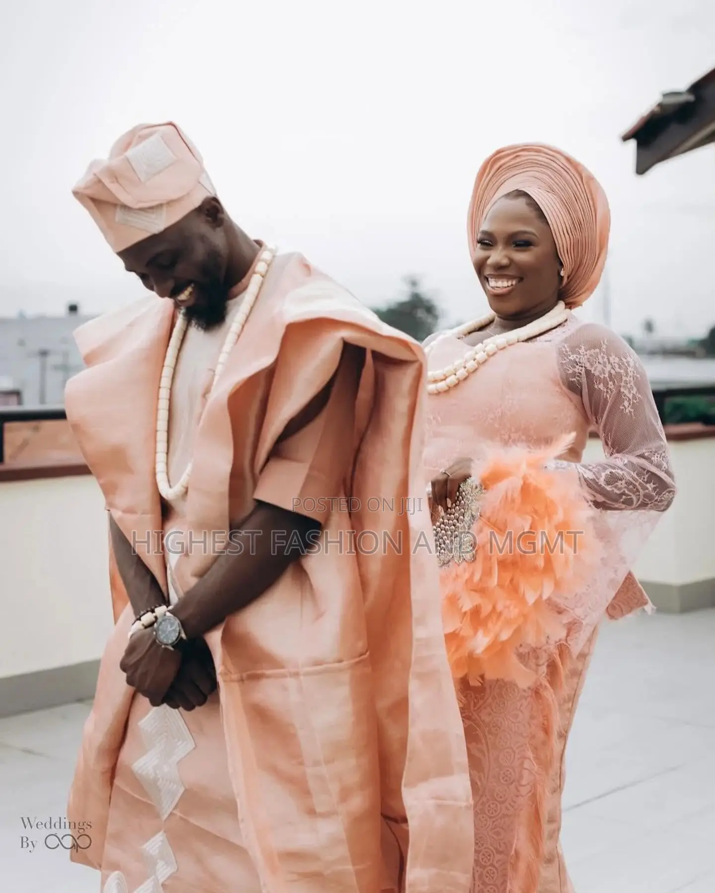 Peach Lace Elegance Gown Tailored Champagne Agbada