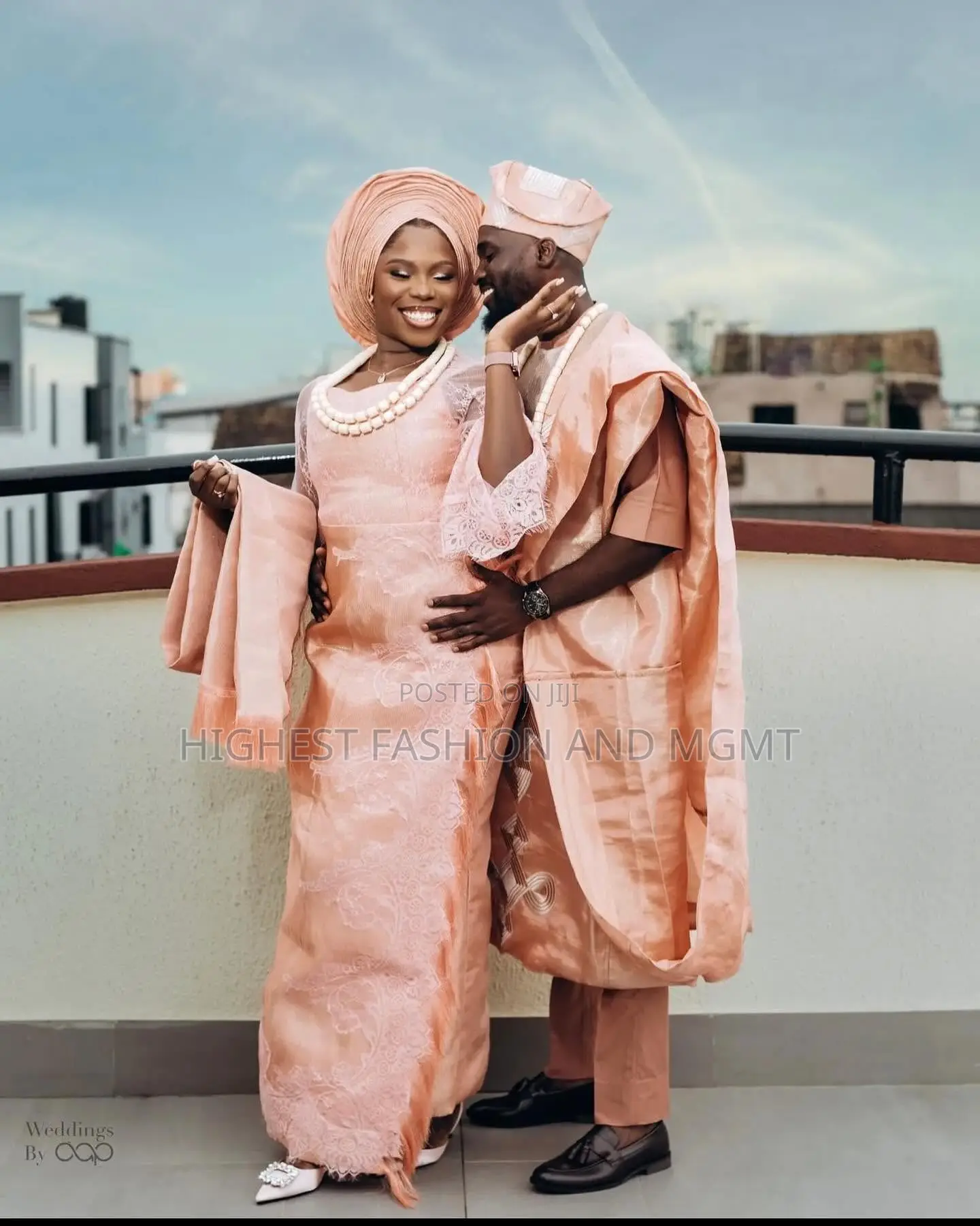 Peach Lace Elegance Gown Tailored Champagne Agbada