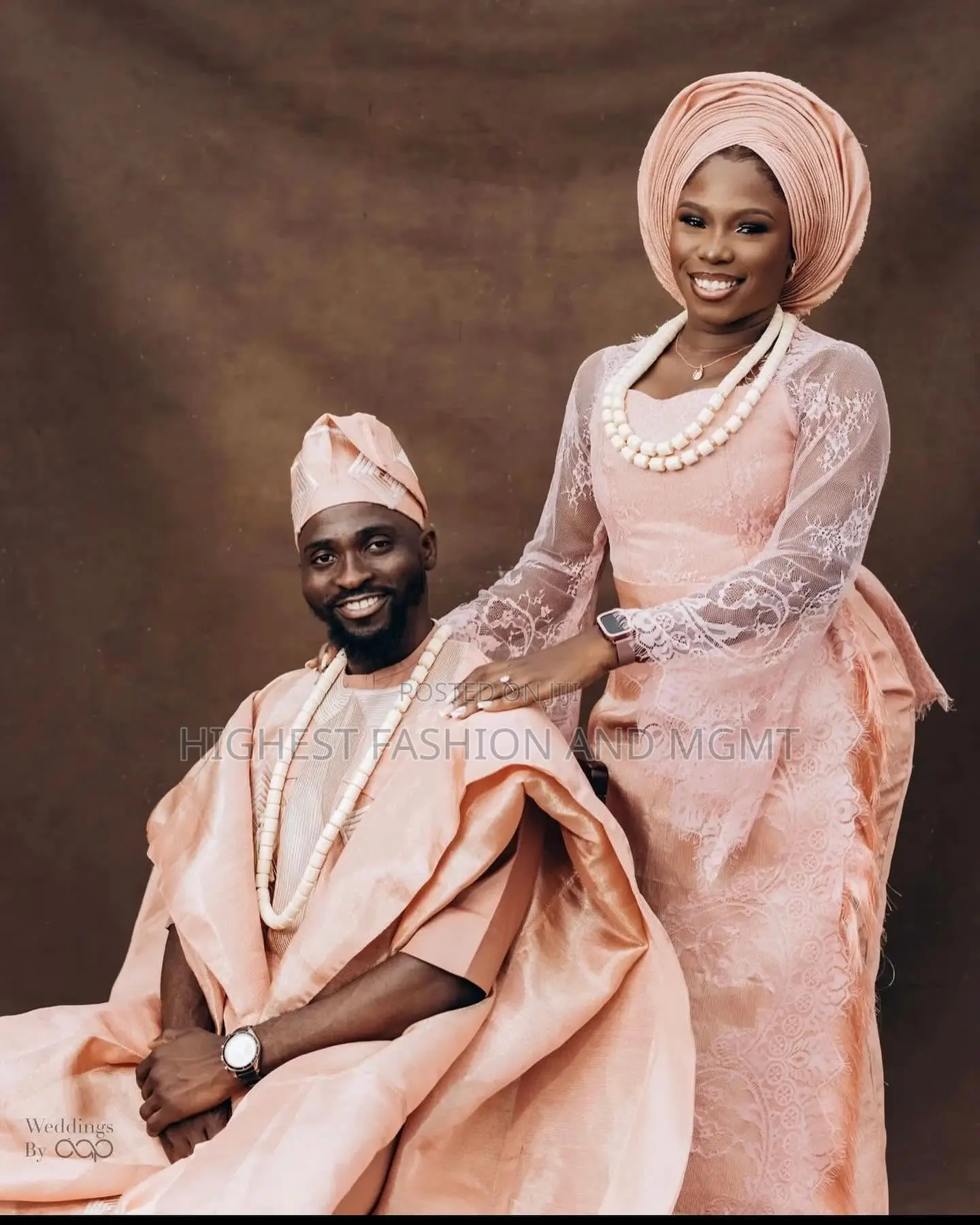 Peach Lace Elegance Gown Tailored Champagne Agbada