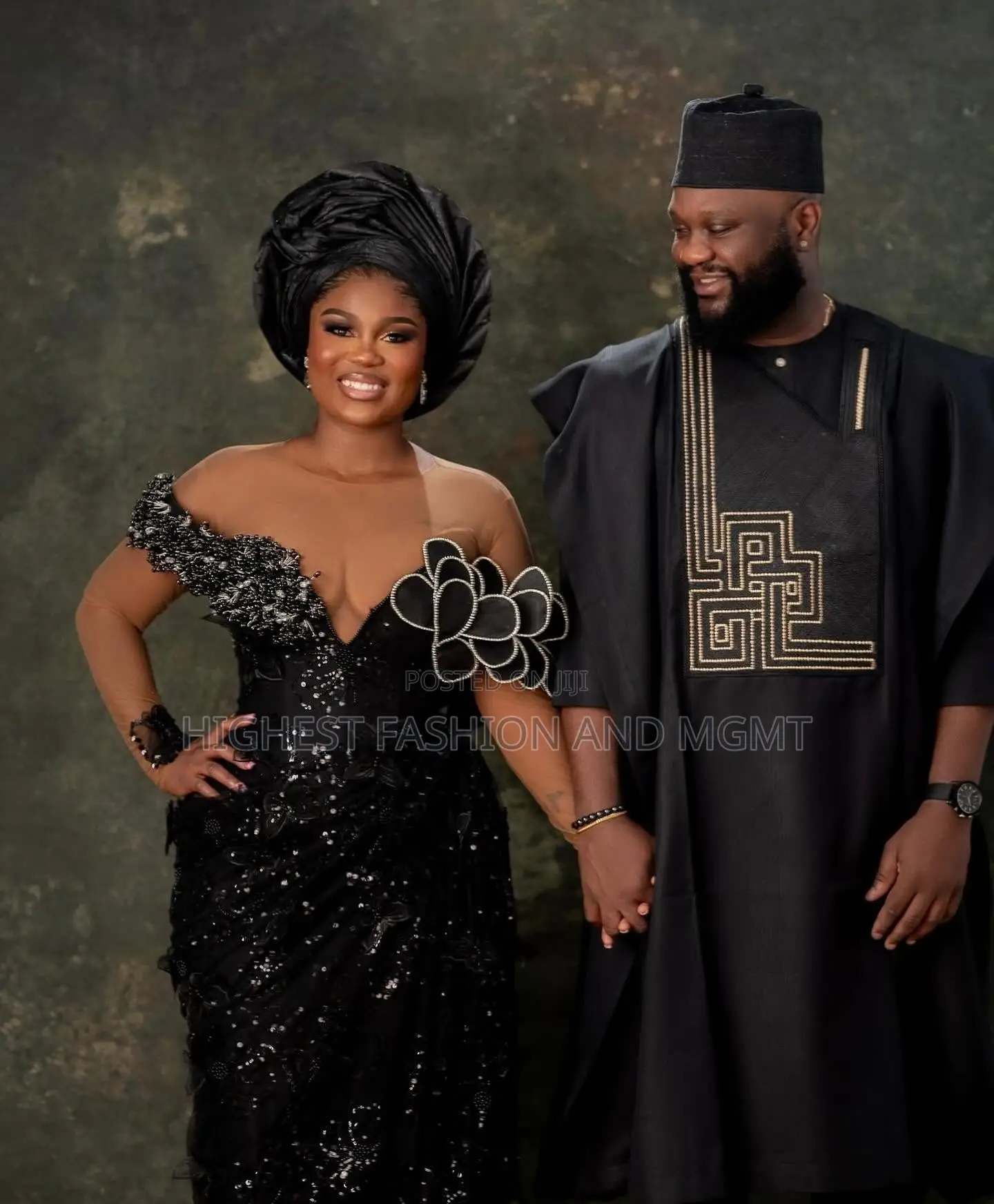 Sculpted Azure Lace Gown Tailored Black Agbada