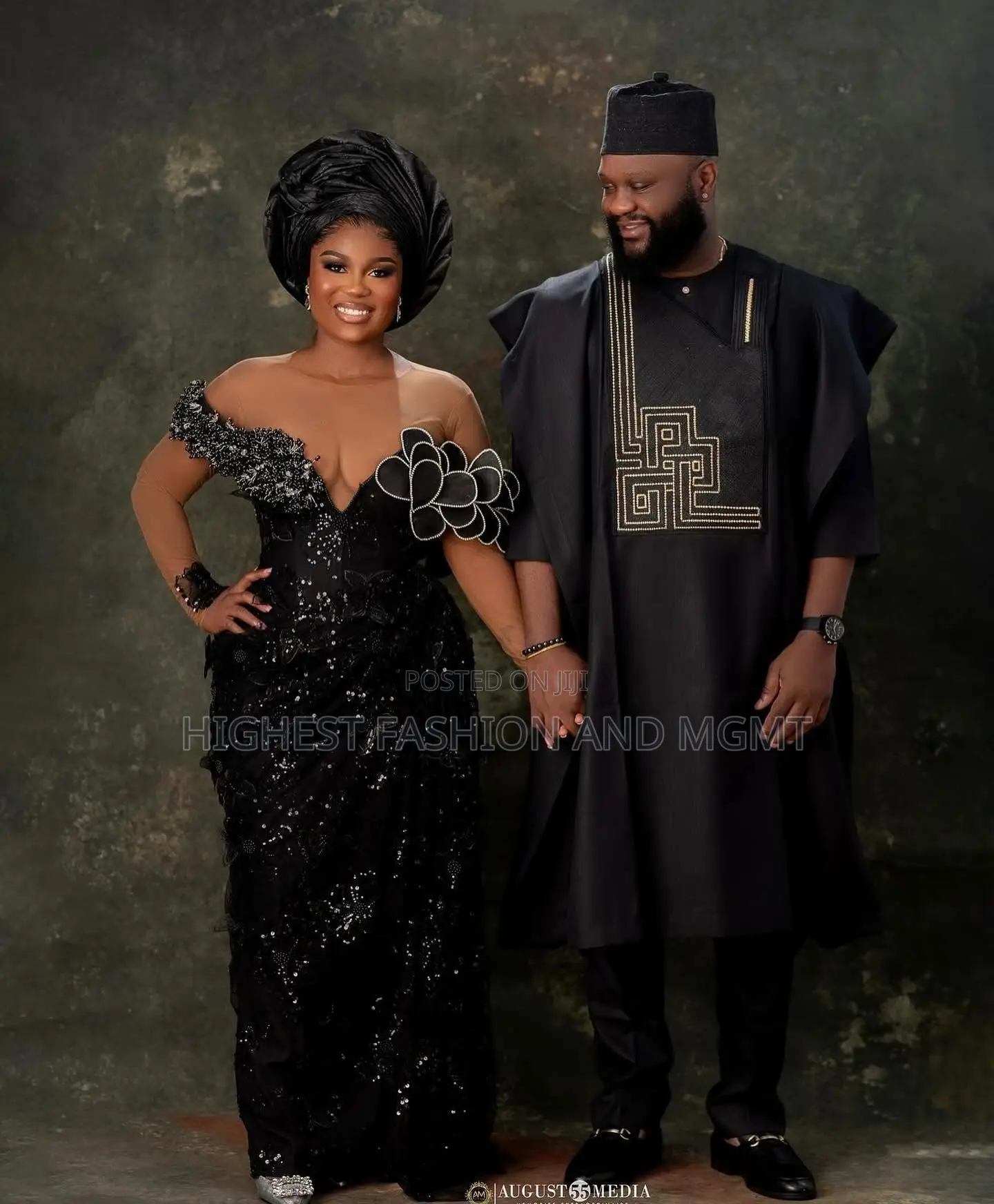 Sculpted Azure Lace Gown Tailored Black Agbada