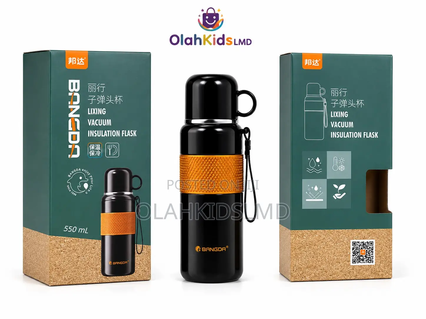 Bangda Lixing Vacuum Flask With Cup Lid – Insulated Bottle, 550ml