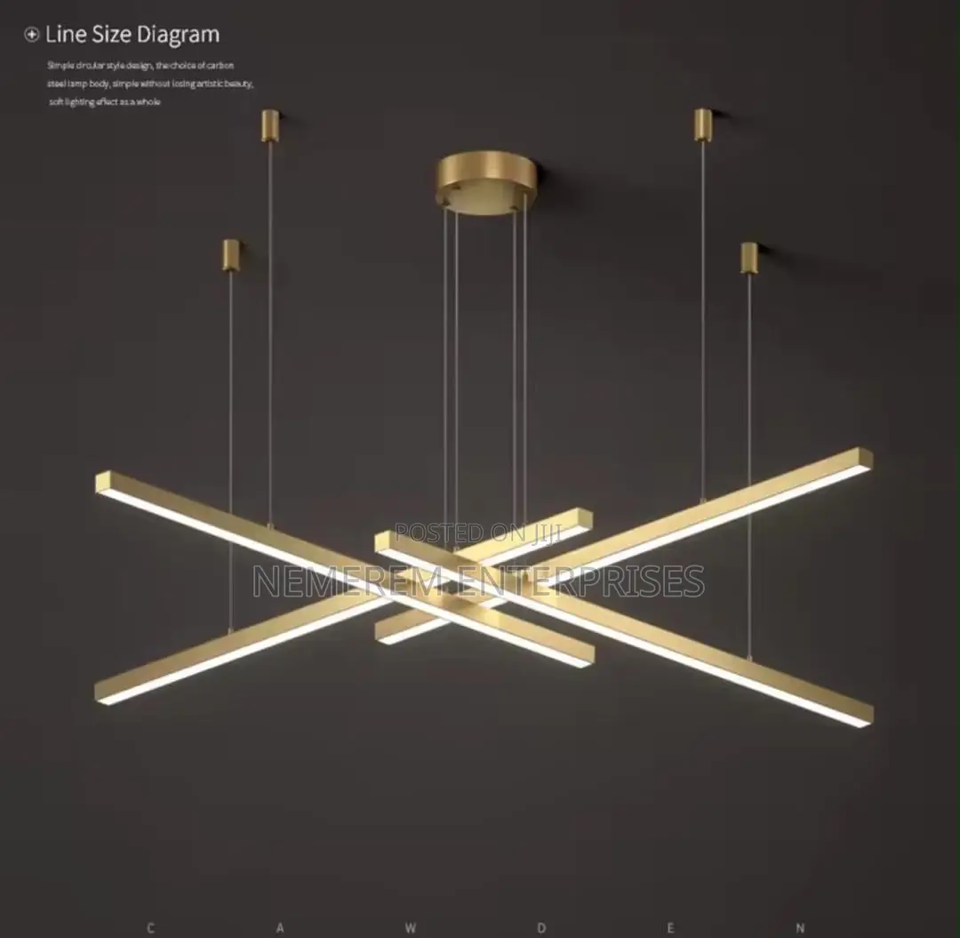 Modern Geometric Linear Led Chandelier – Luxury Brushed Gold Cross