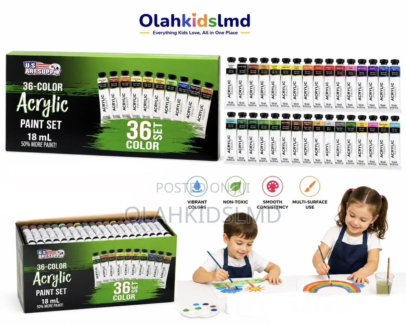 Us Art Supply 36-Color Acrylic Paint Set – 18ml Tubes, Non-Toxic