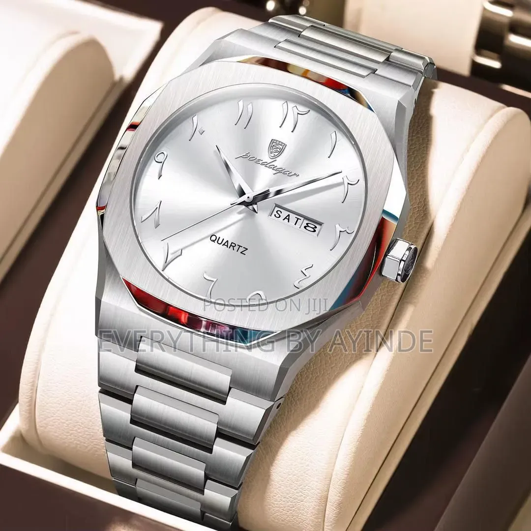 Poedager Wrist Watch Analog and Digital Sliver With Sliver Face