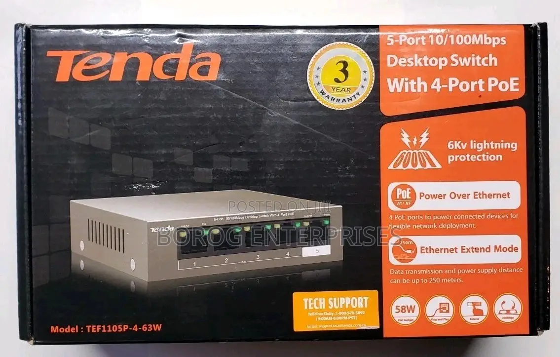 Tenda 5-Port Gigabit Desktop Switch With 4-Port Poe-Teg1105p