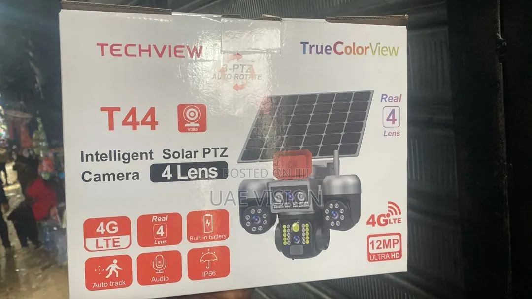T44 4 Lens Solar Camera 3-Auto-Rotate V380 Smart Ai High Quality