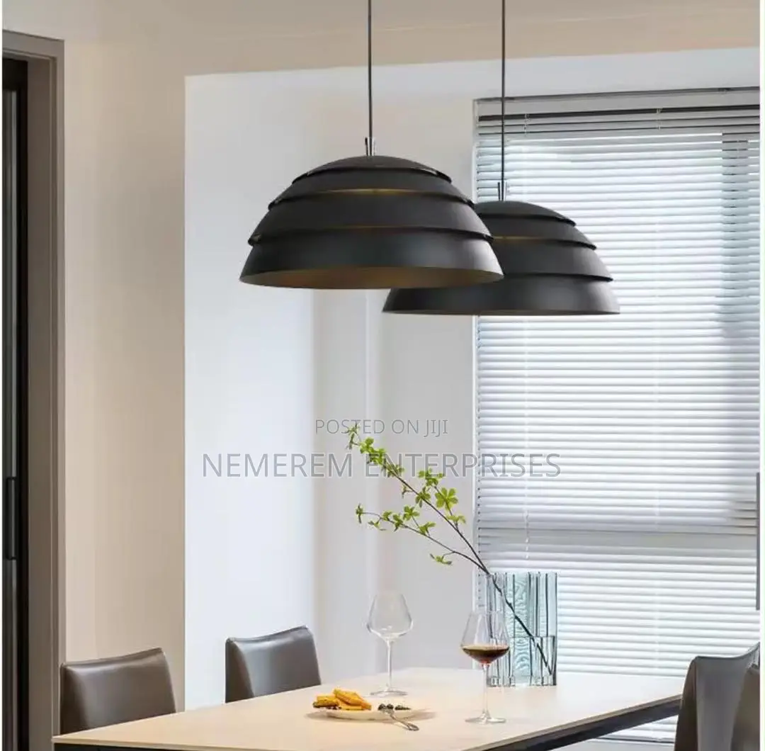 Nordic Minimalist Layered Dome Pendant Light (Matte Black)