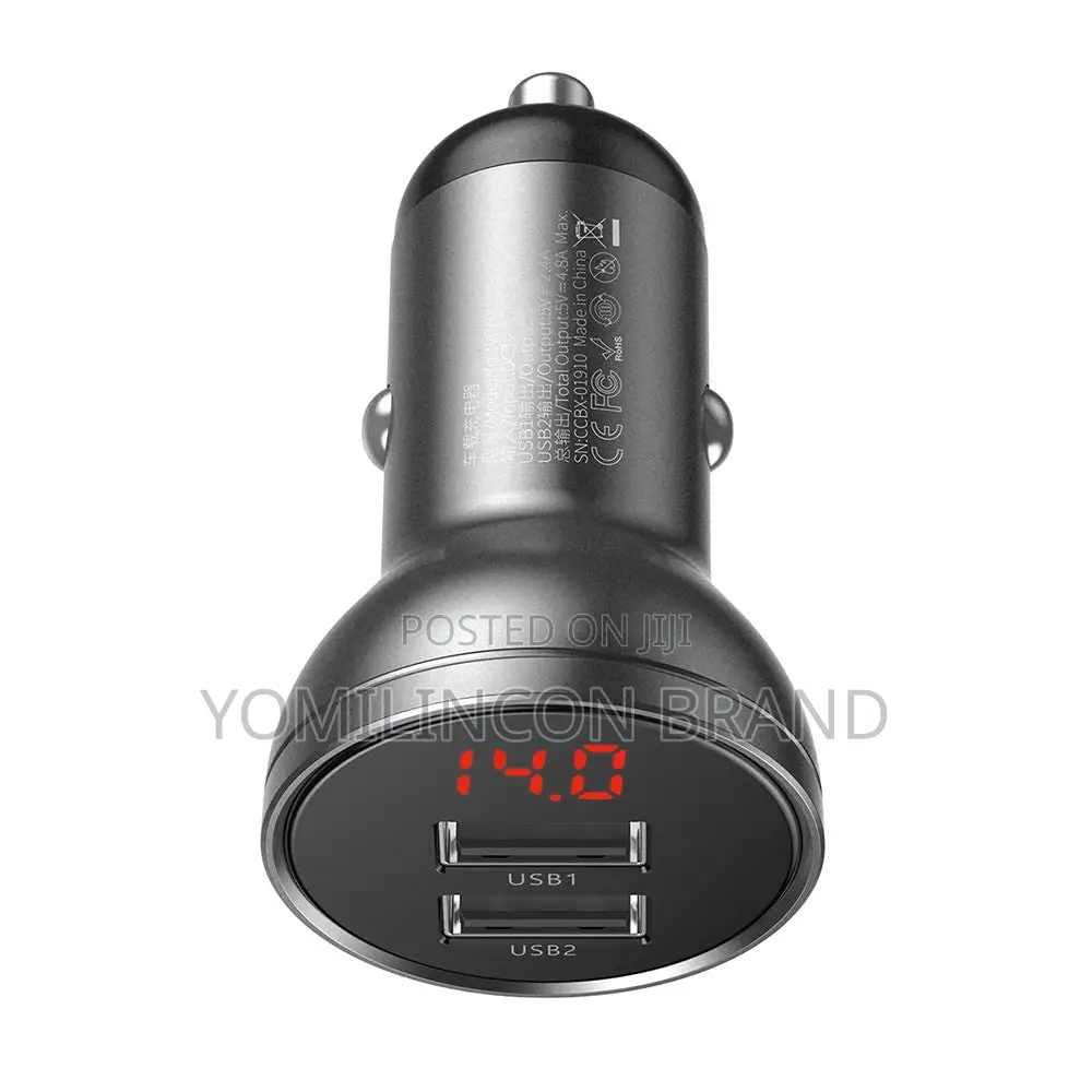 Baseus Digital Display Dual USB 24w Car Charger - Grey