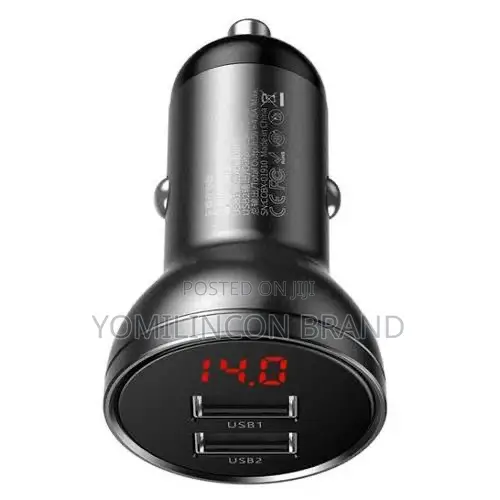 Baseus Digital Display Dual USB 24w Car Charger - Grey