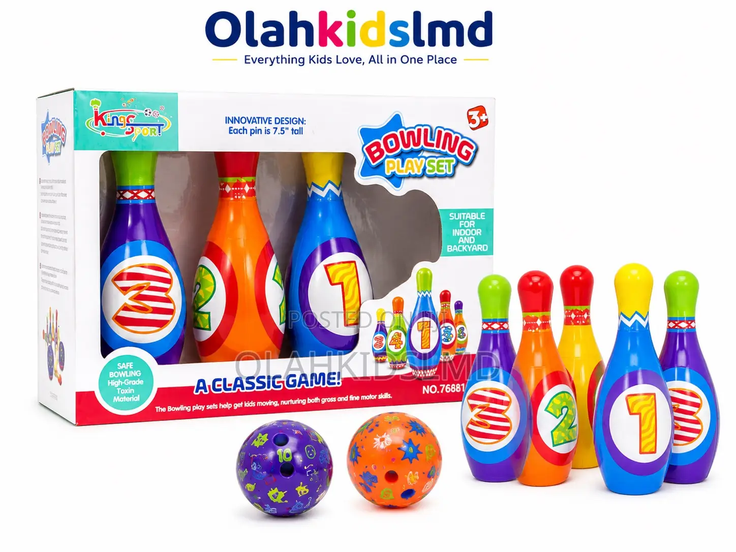 Kingsport Bowling Play Set – 6 Pins 2 Balls, Indoor/Outdoor, 3+