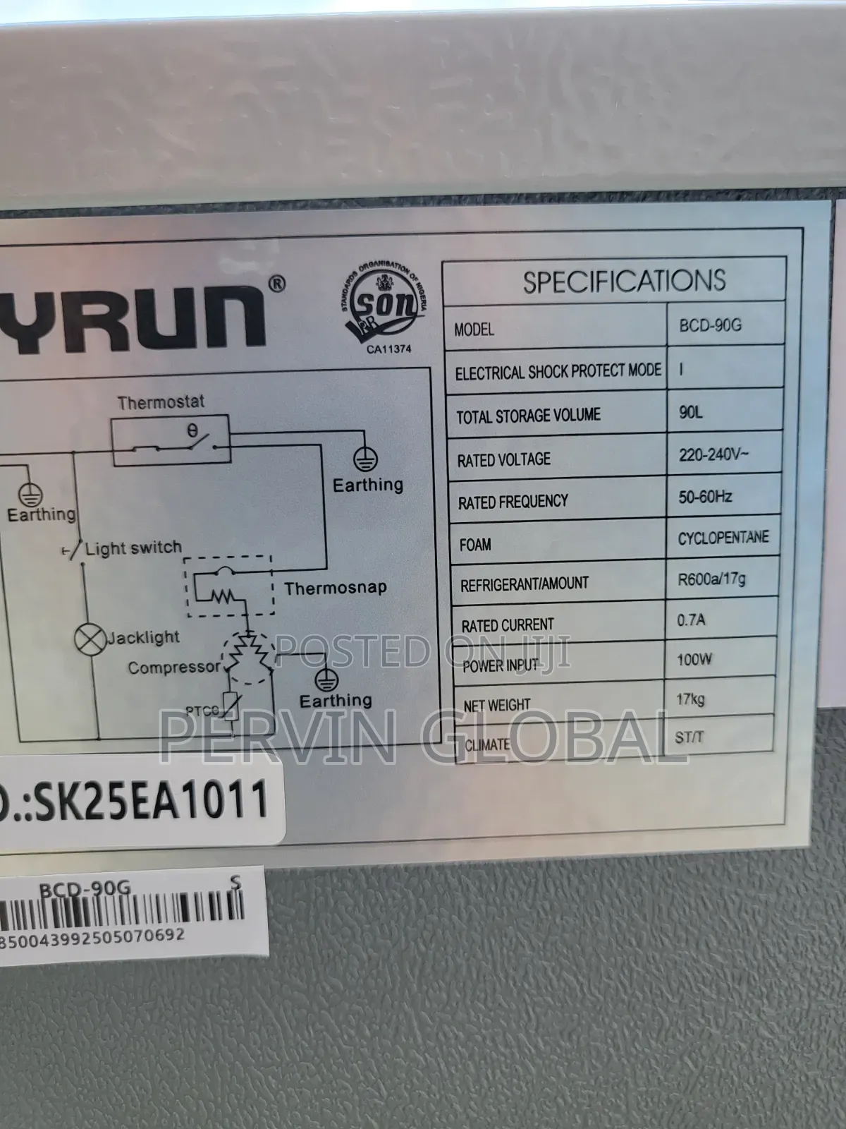 Skyrun Fridge BCD90G 90L