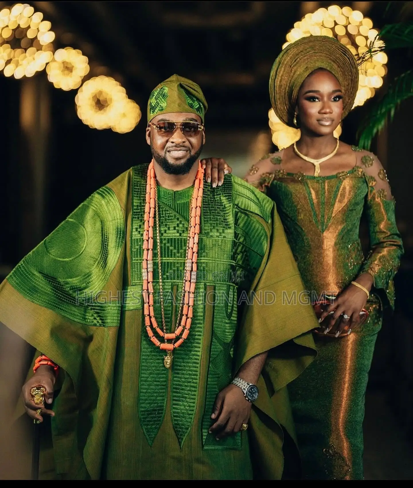 Metallic Bronze Olive Sculpted Gown Tailored Olive Agbada