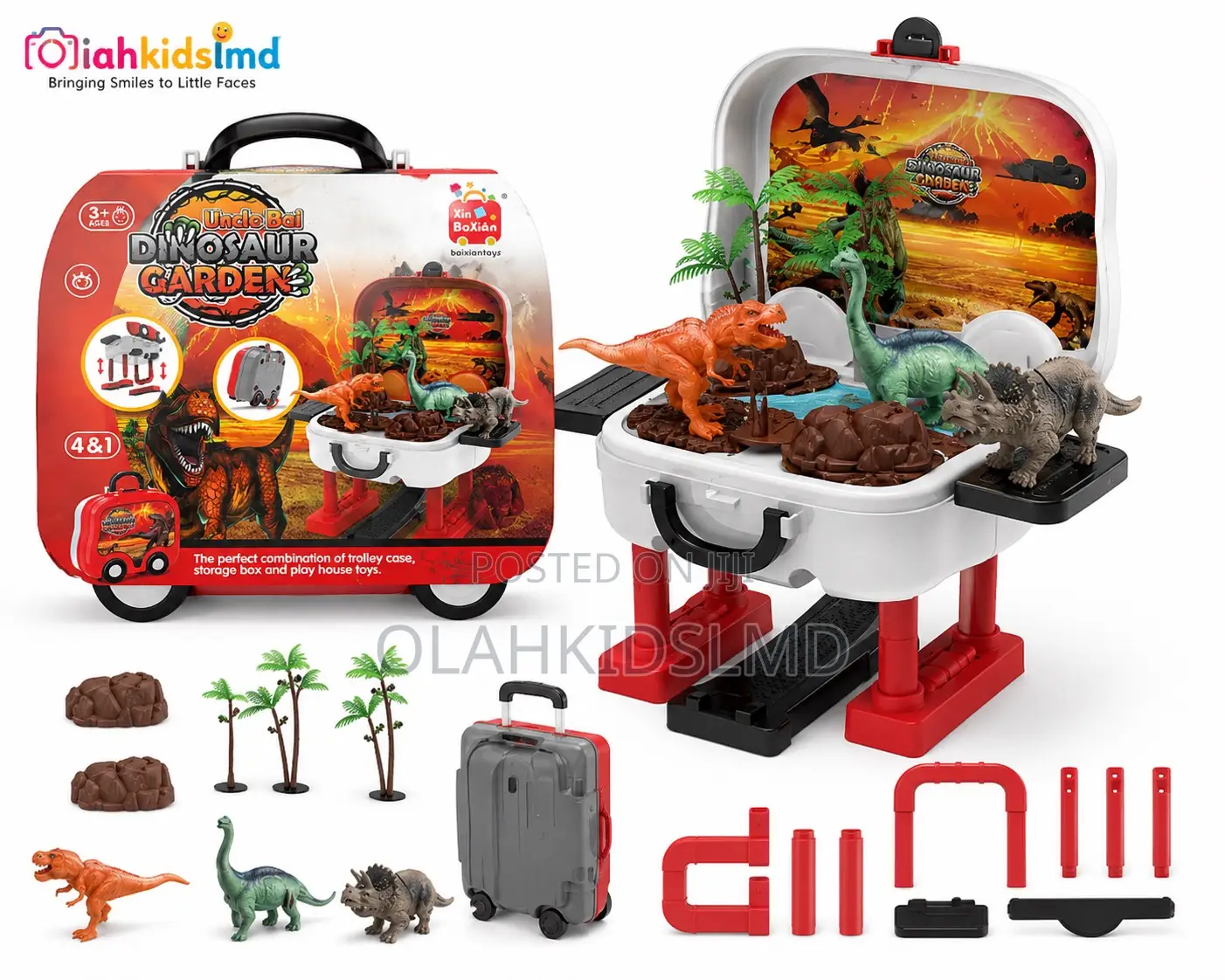 Dinosaur Garden Trolley Playset – 4-in-1 Case With Figures, 3+