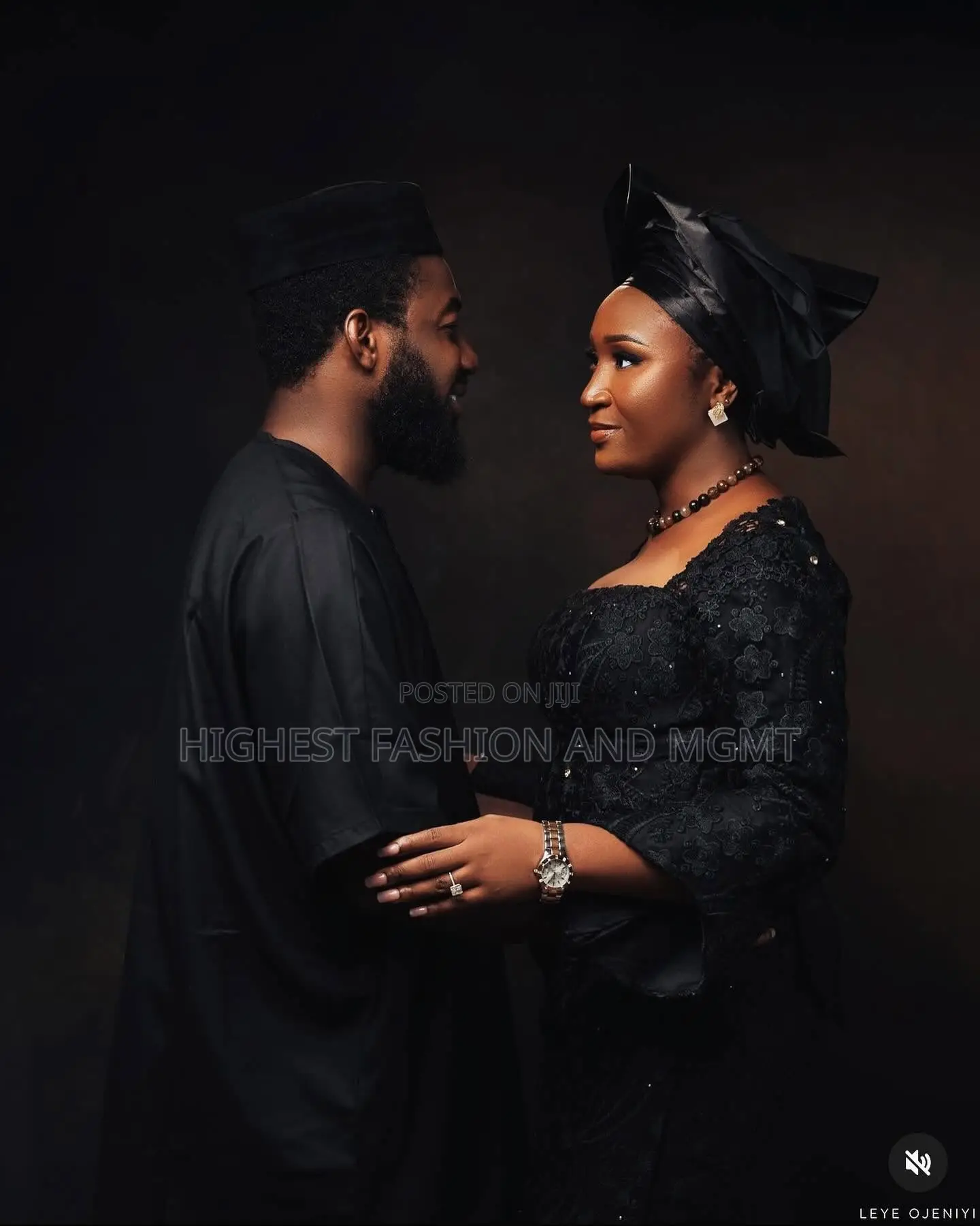Structured Noir Lace Gown Tailored Traditional Agbada