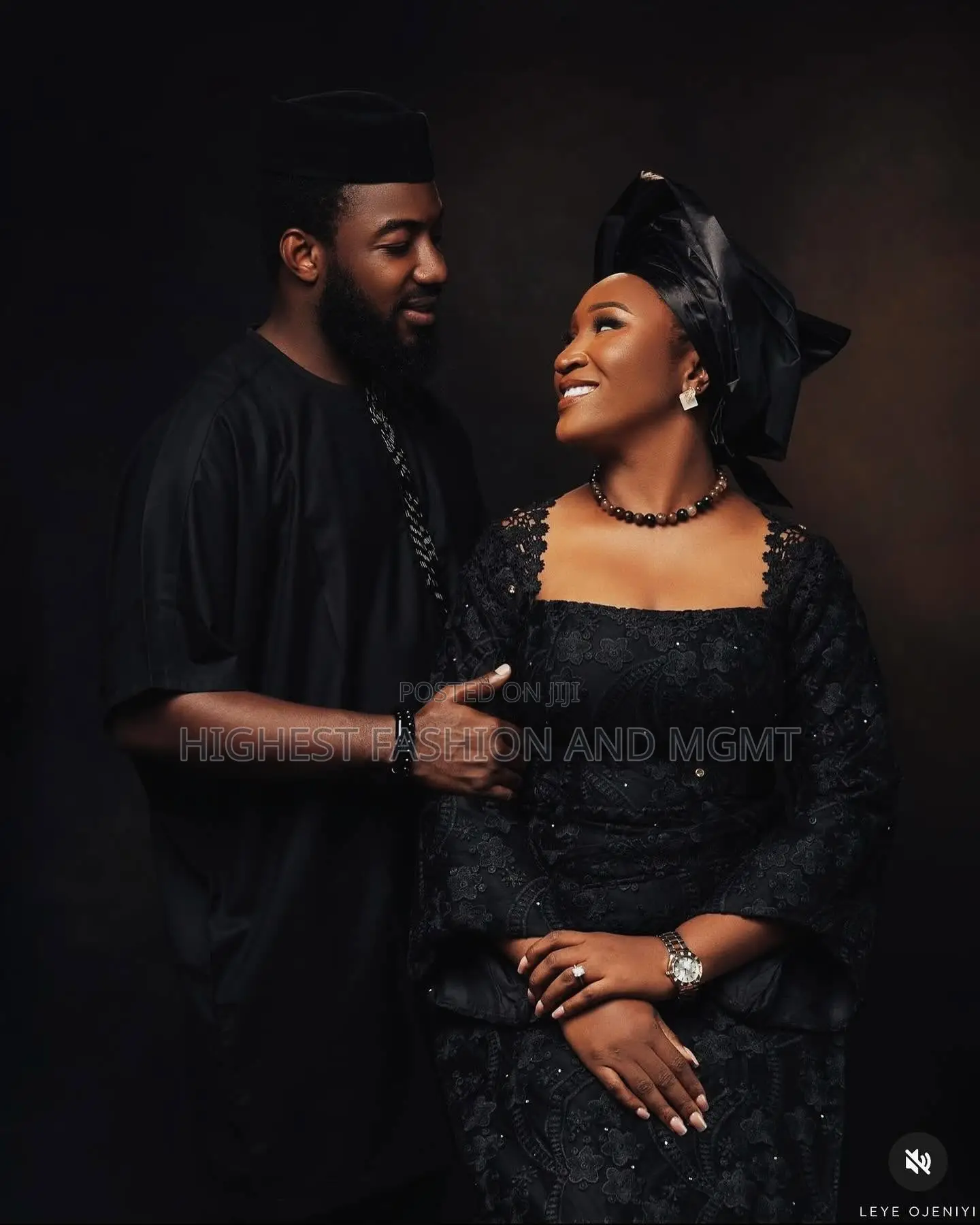 Structured Noir Lace Gown Tailored Traditional Agbada
