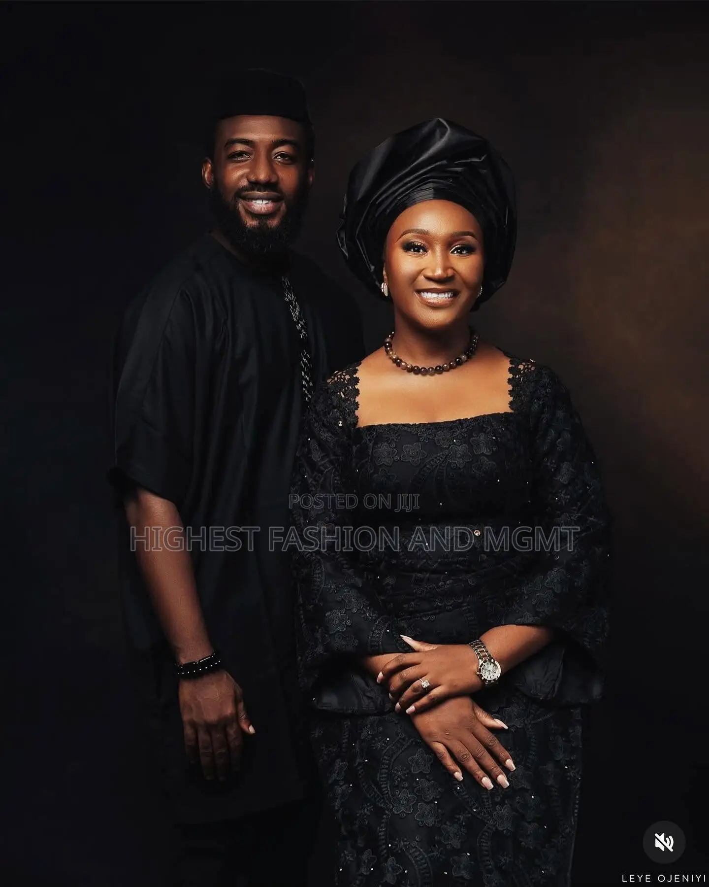 Structured Noir Lace Gown Tailored Traditional Agbada
