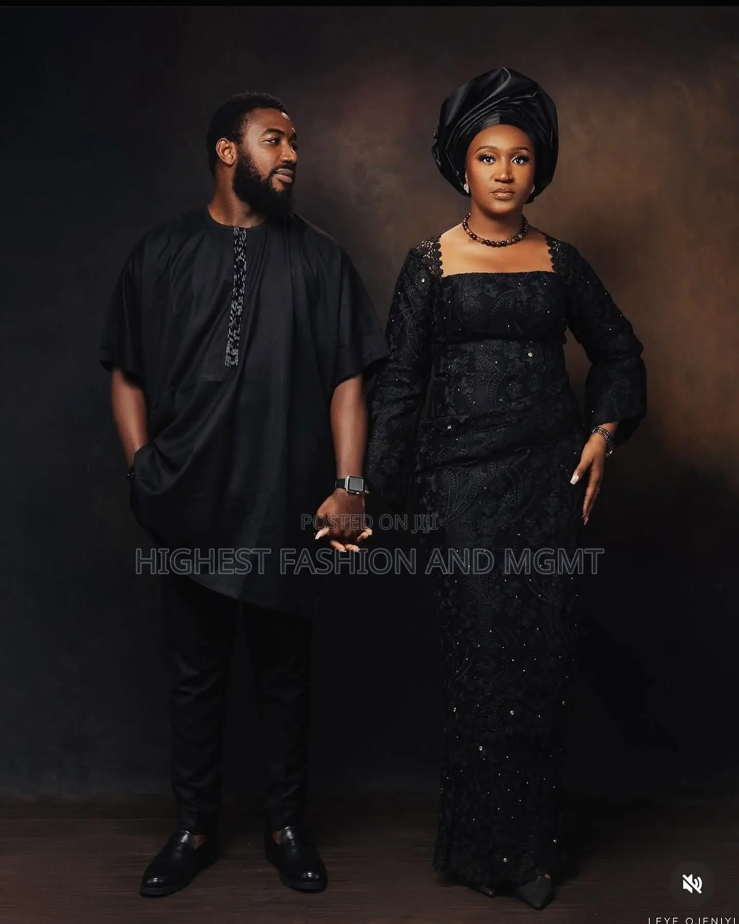 Structured Noir Lace Gown Tailored Traditional Agbada