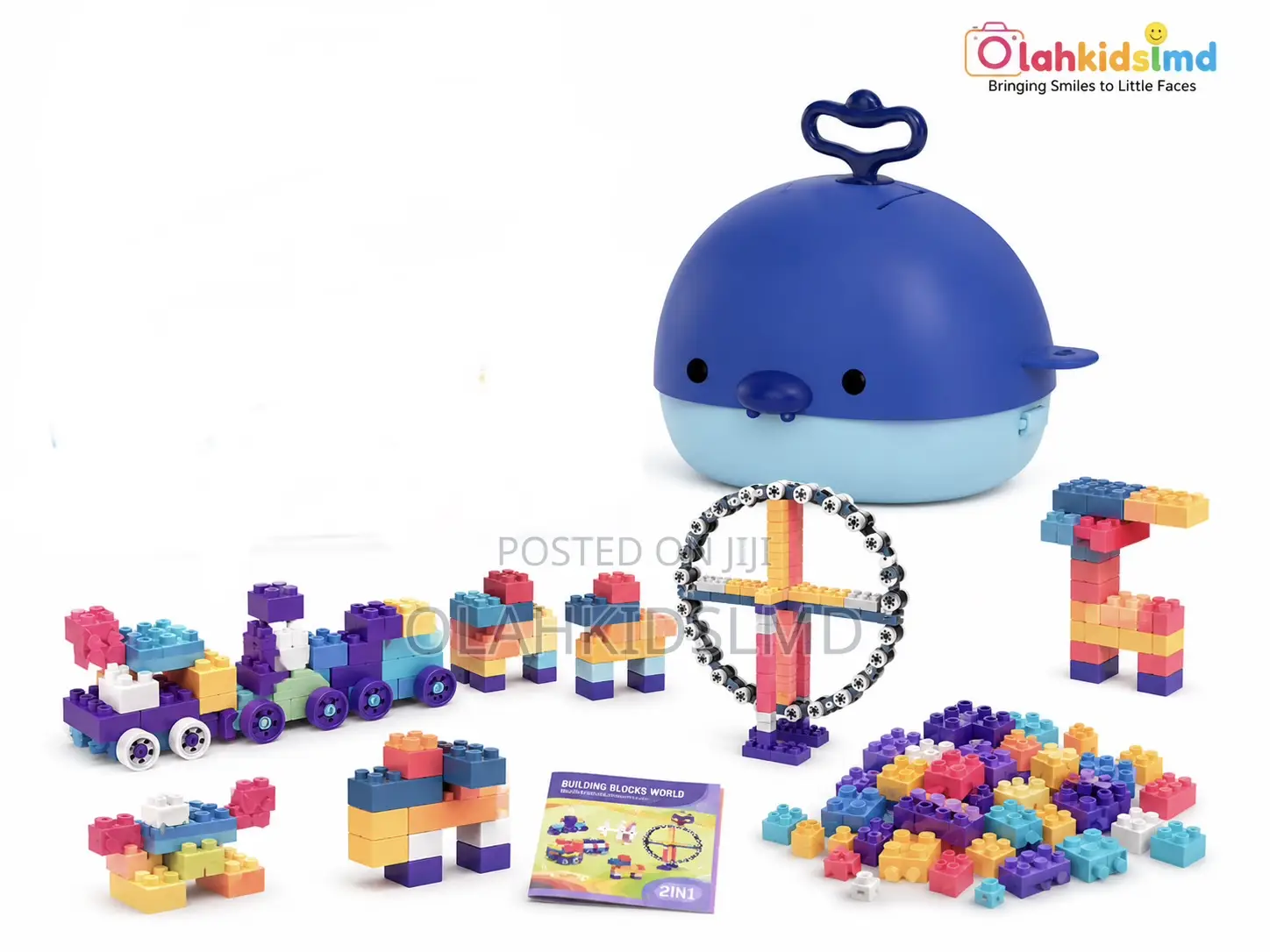 2-in-1 Whale Building Blocks Backpack Case – Kids Toy, Portable