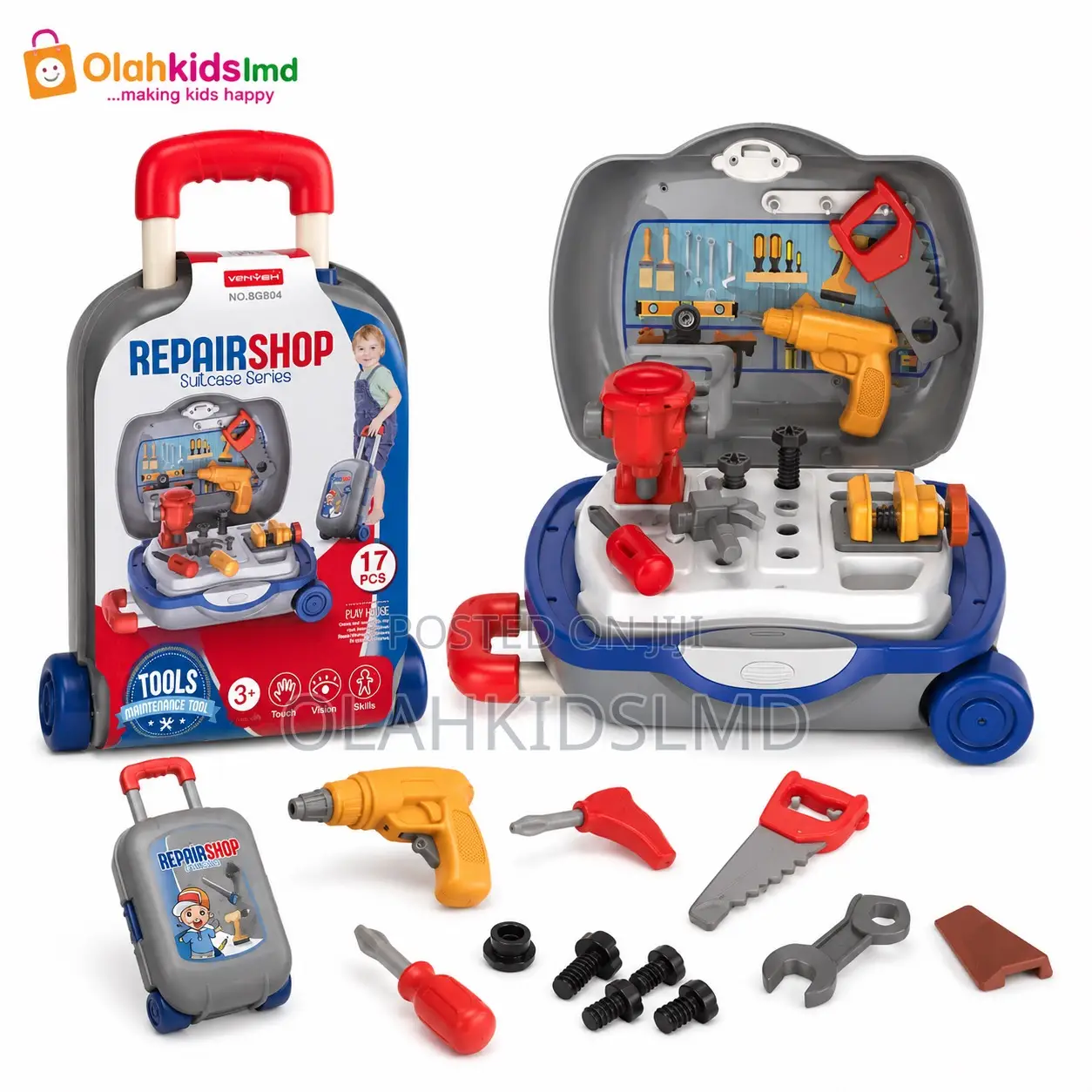 Repair Shop Suitcase Tool Set – 17 Pieces, Trolley Case, Ages 3+